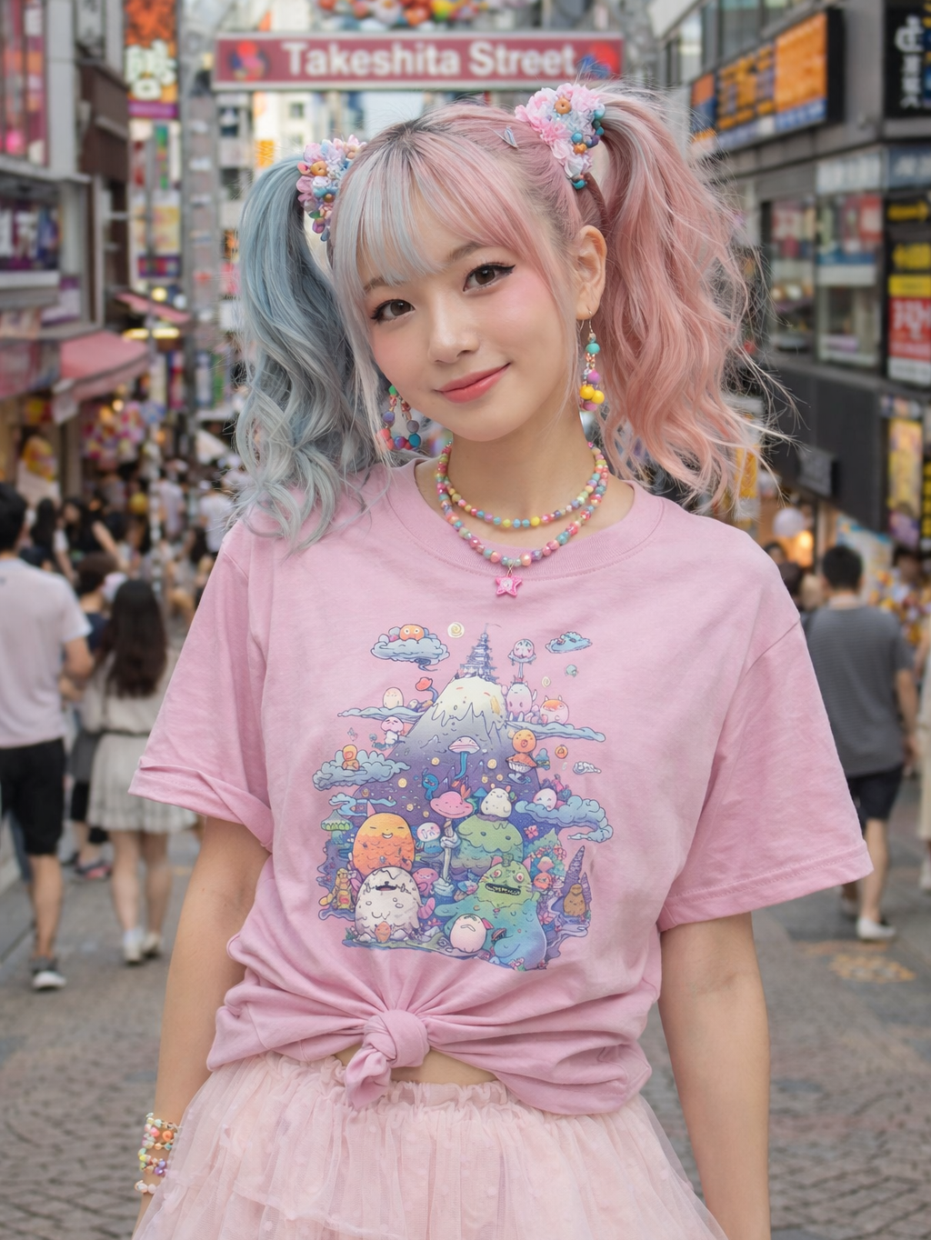 Kawaii Monsters with Mt.Fuji Organic Cotton T-shirts
