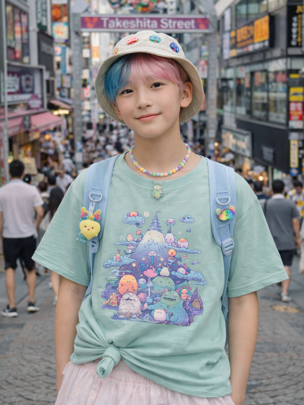Kawaii Monsters with Mt.Fuji Organic Cotton T-shirts