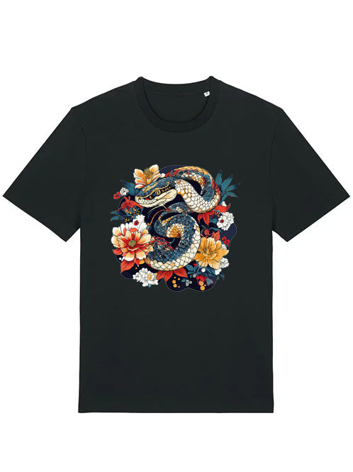Snake and Peony Organic Cotton T-shirt