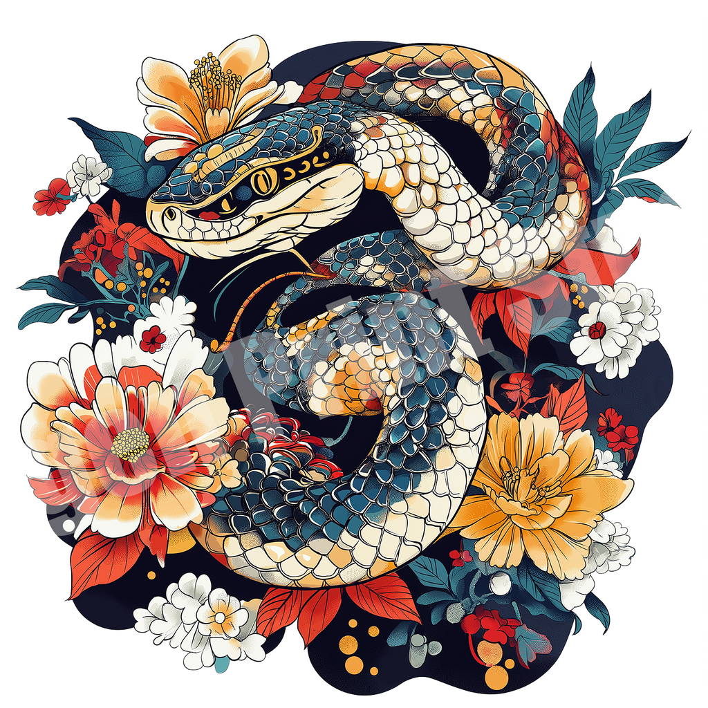 Snake and Peony Organic Cotton T-shirt