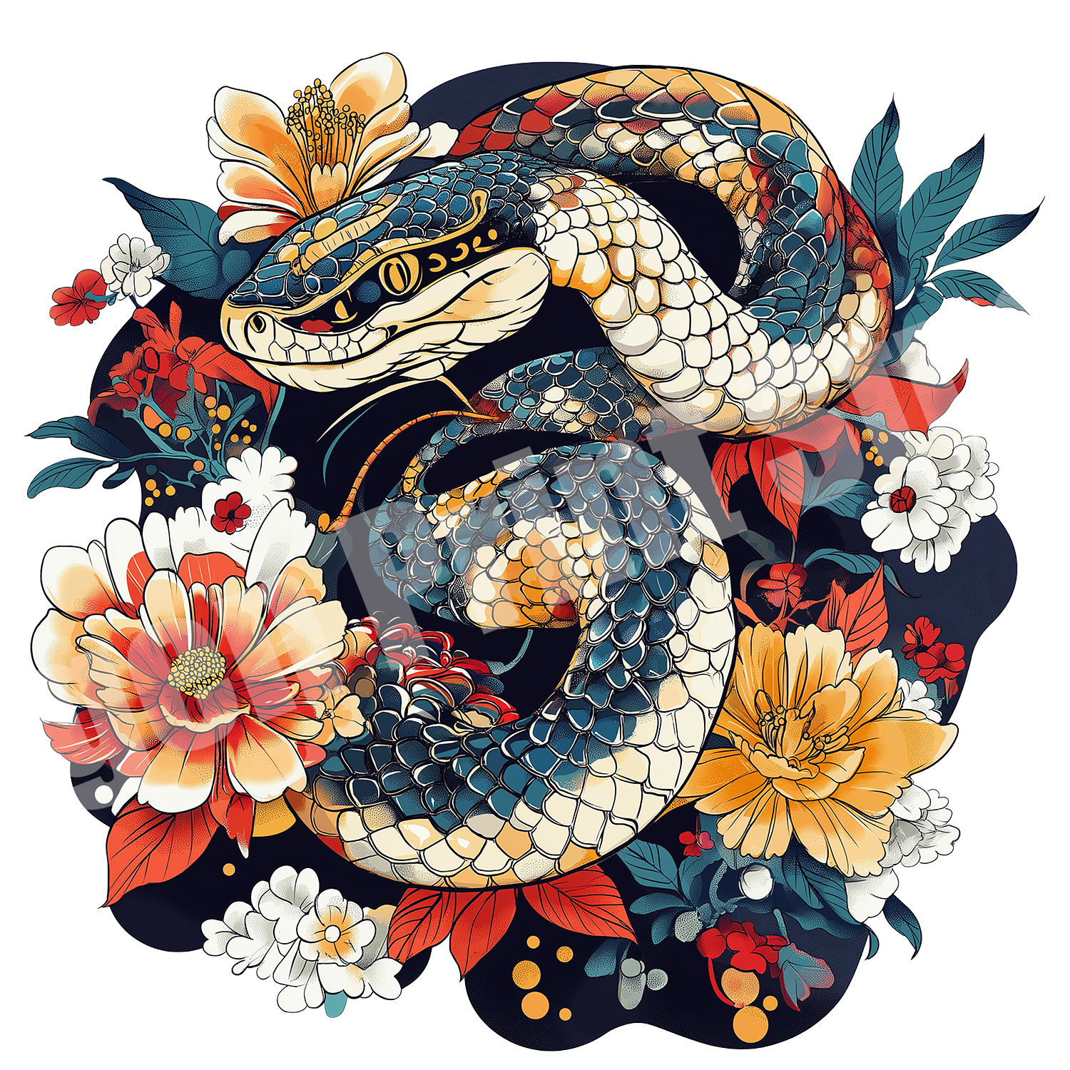 Snake and Peony Organic Cotton T-shirt