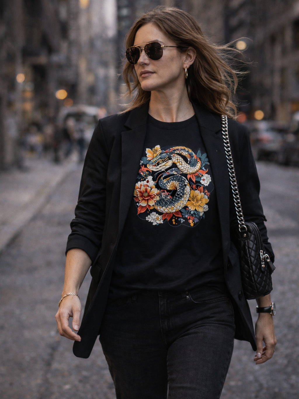 Snake and Peony Organic Cotton T-shirt