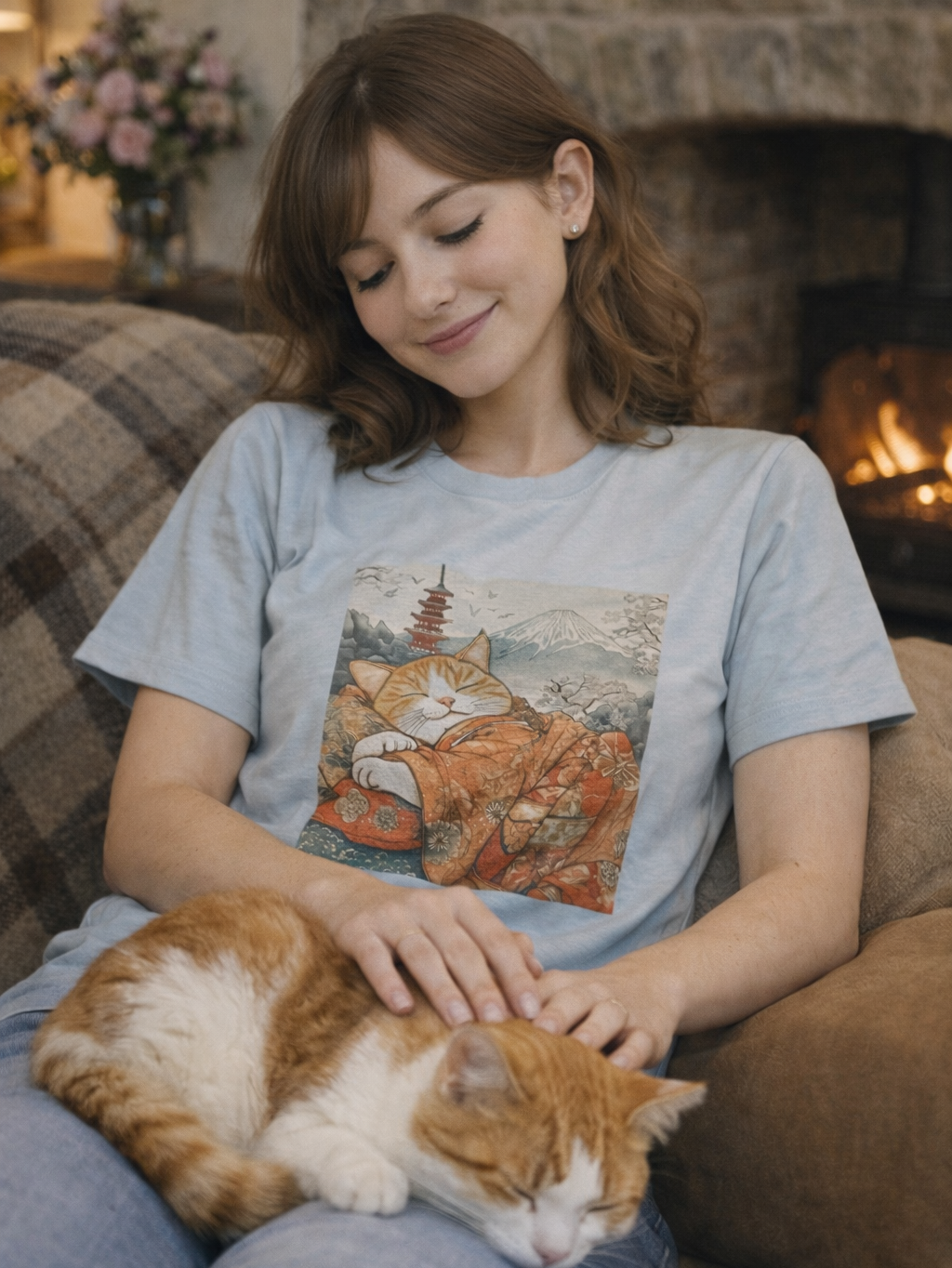 Sweet Dreamy Ginger Cat Organic cotton T-shirts