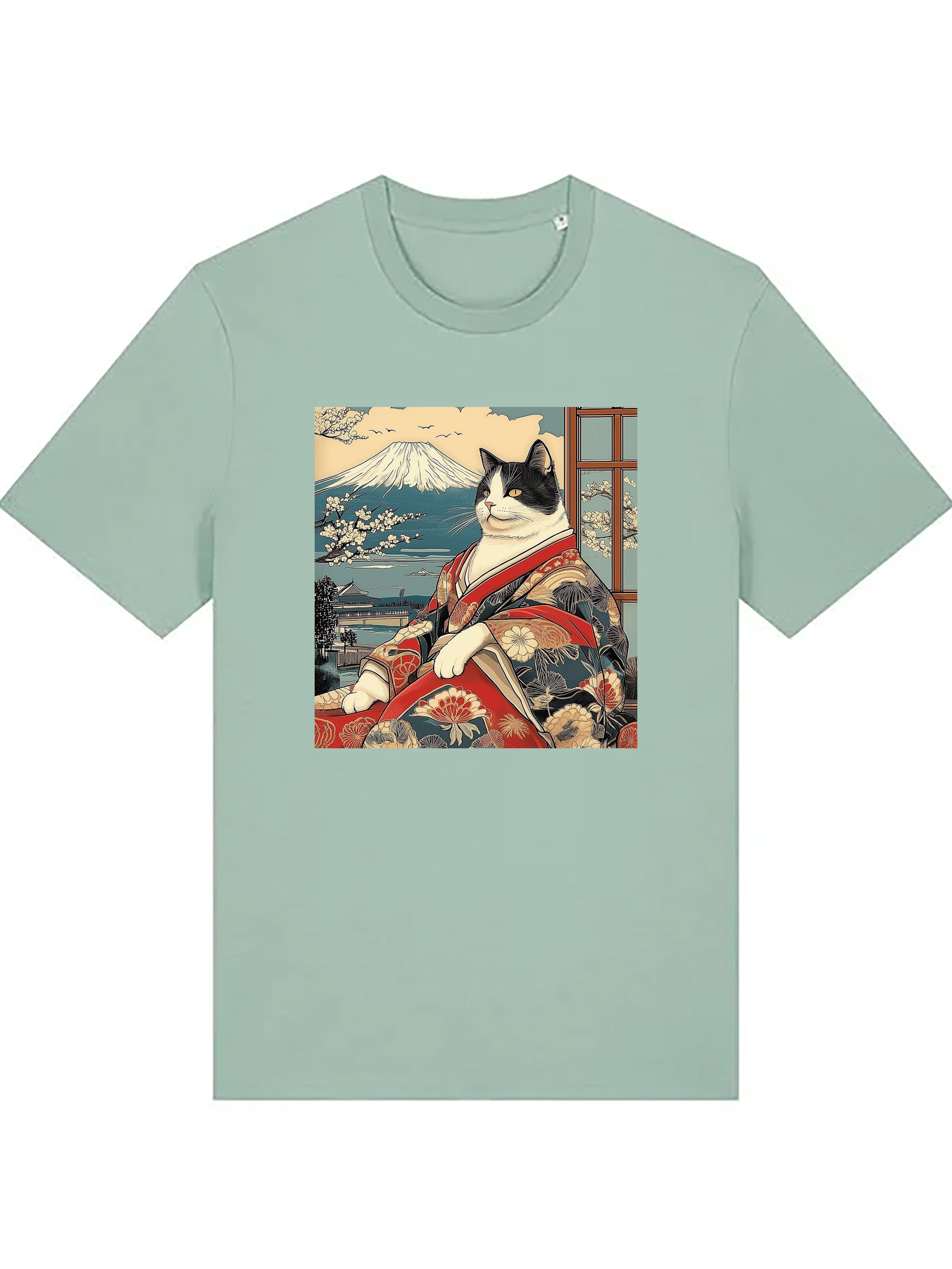 Samurai Cat and Mt.Fuji Organic Cotton T-shirts