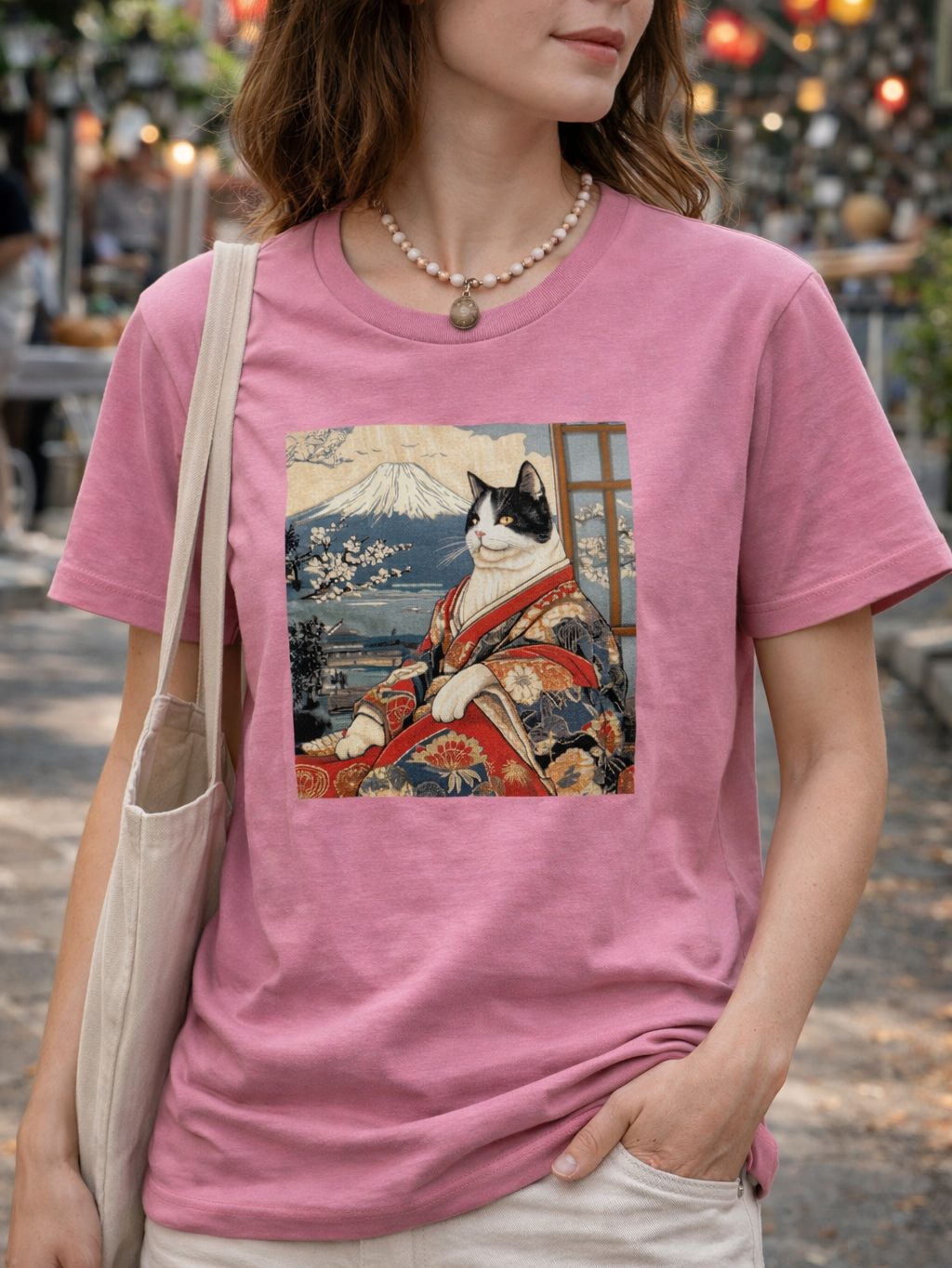 Samurai Cat and Mt.Fuji Organic Cotton T-shirts