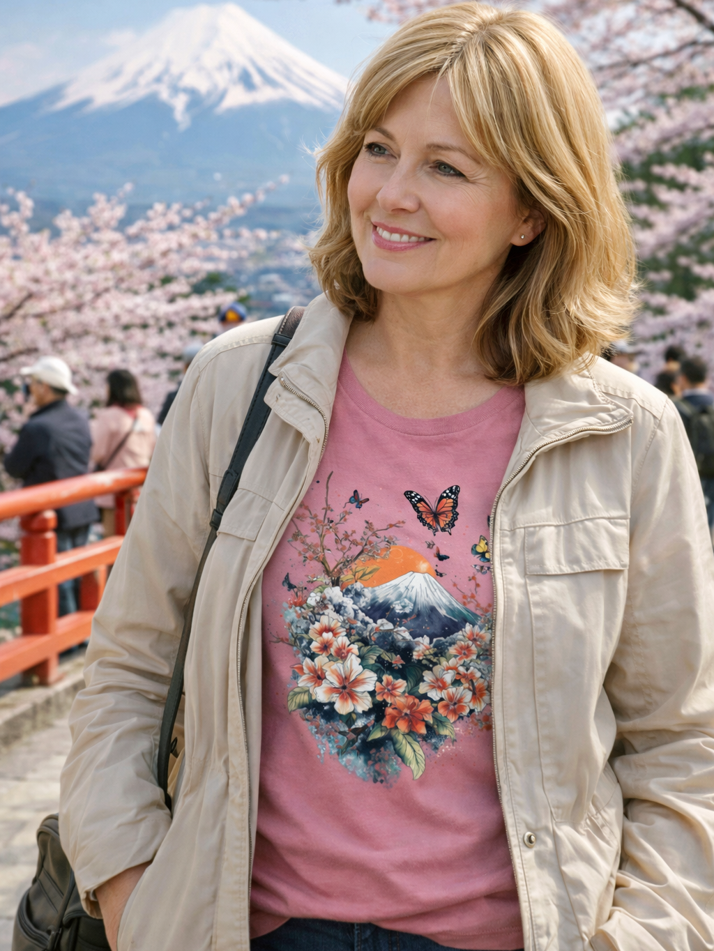 Mt.Fuji and Butterfly Organic Cotton T-shirts