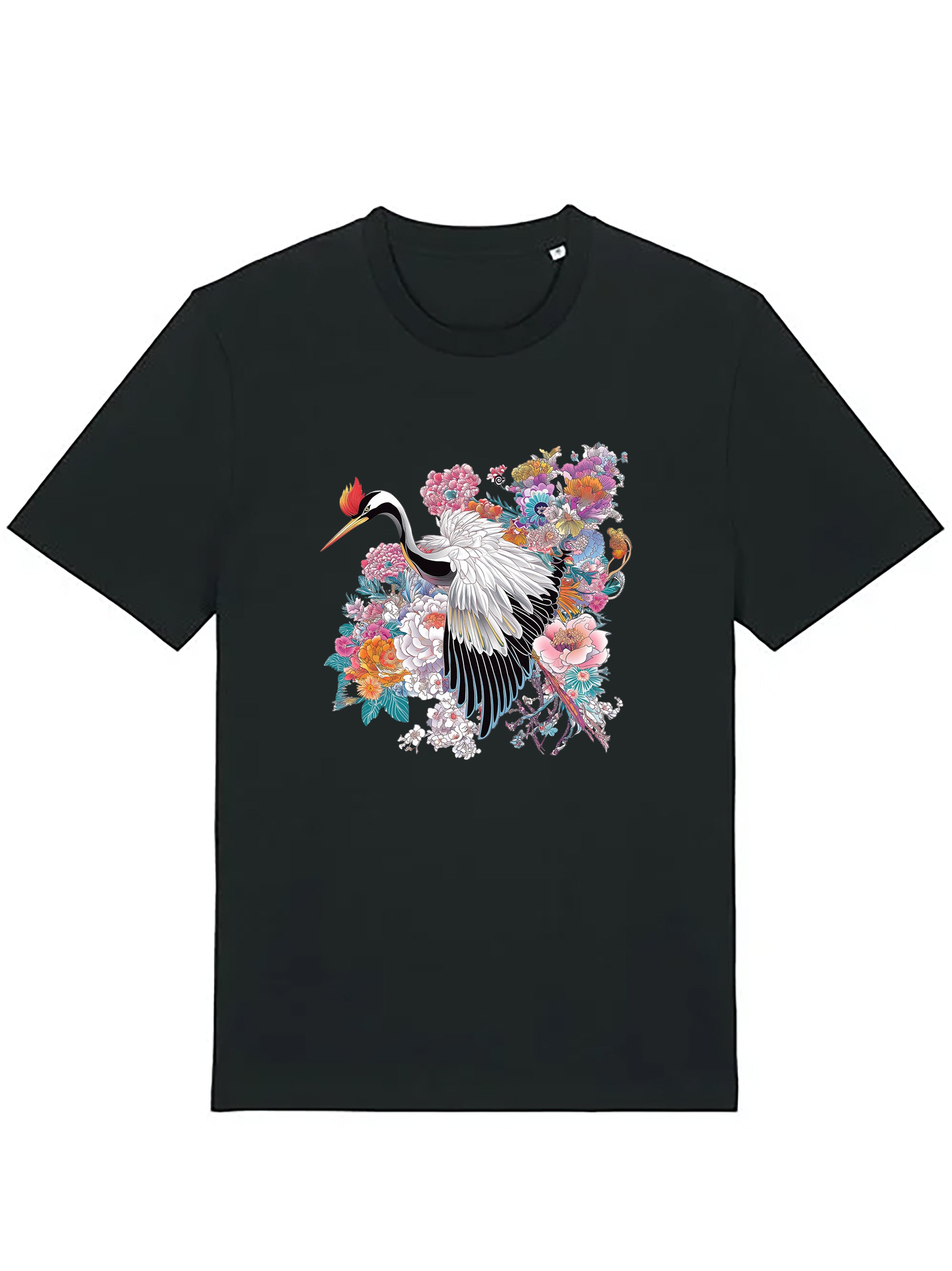 Crane and Japanese Flower Organic Cotton T-shirts