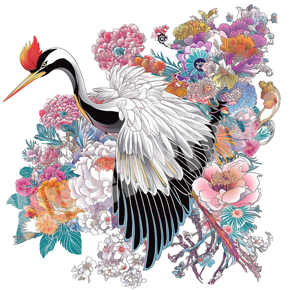Crane and Japanese Flower Organic Cotton T-shirts