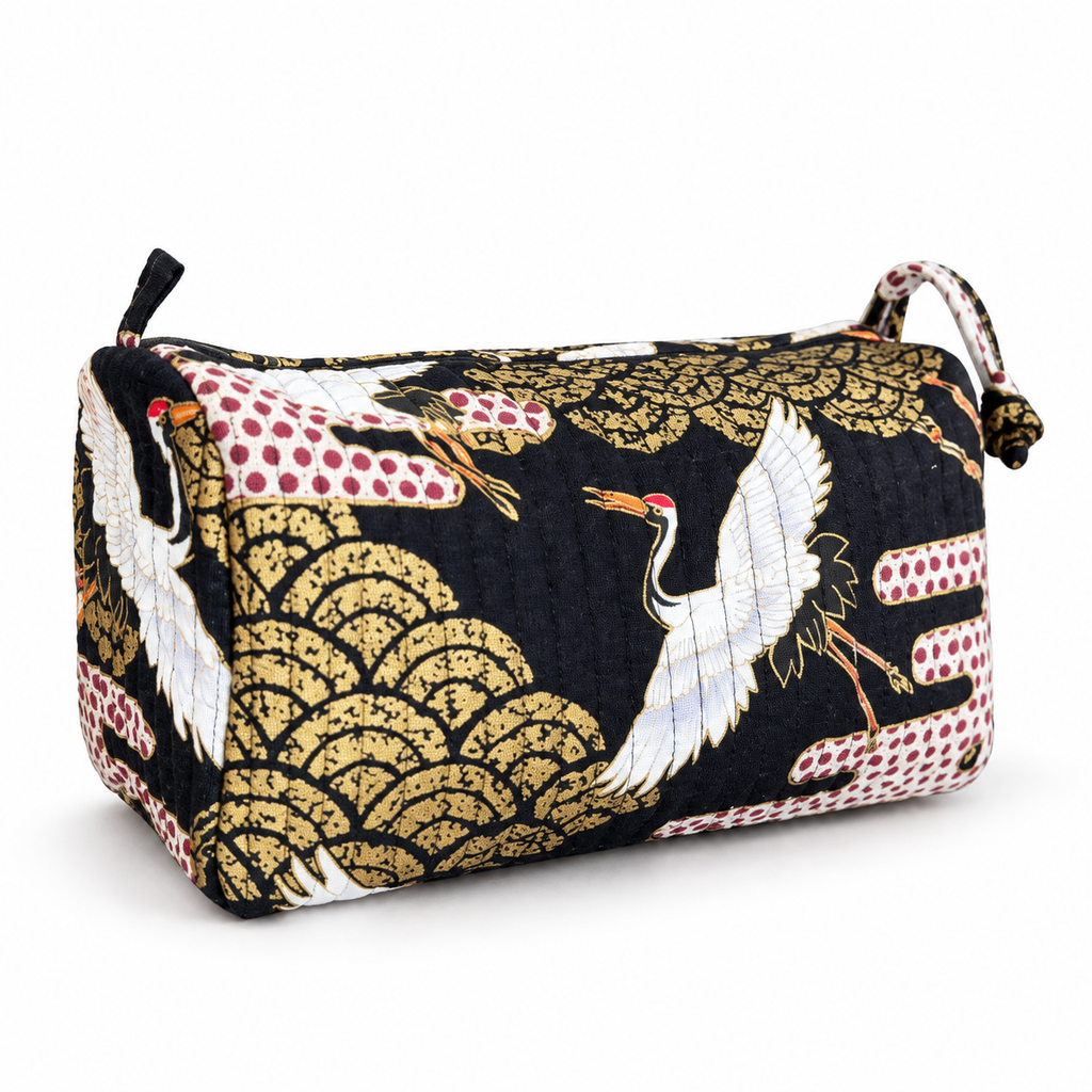 Handmade Japanese Cotton Washbag with Gold Print