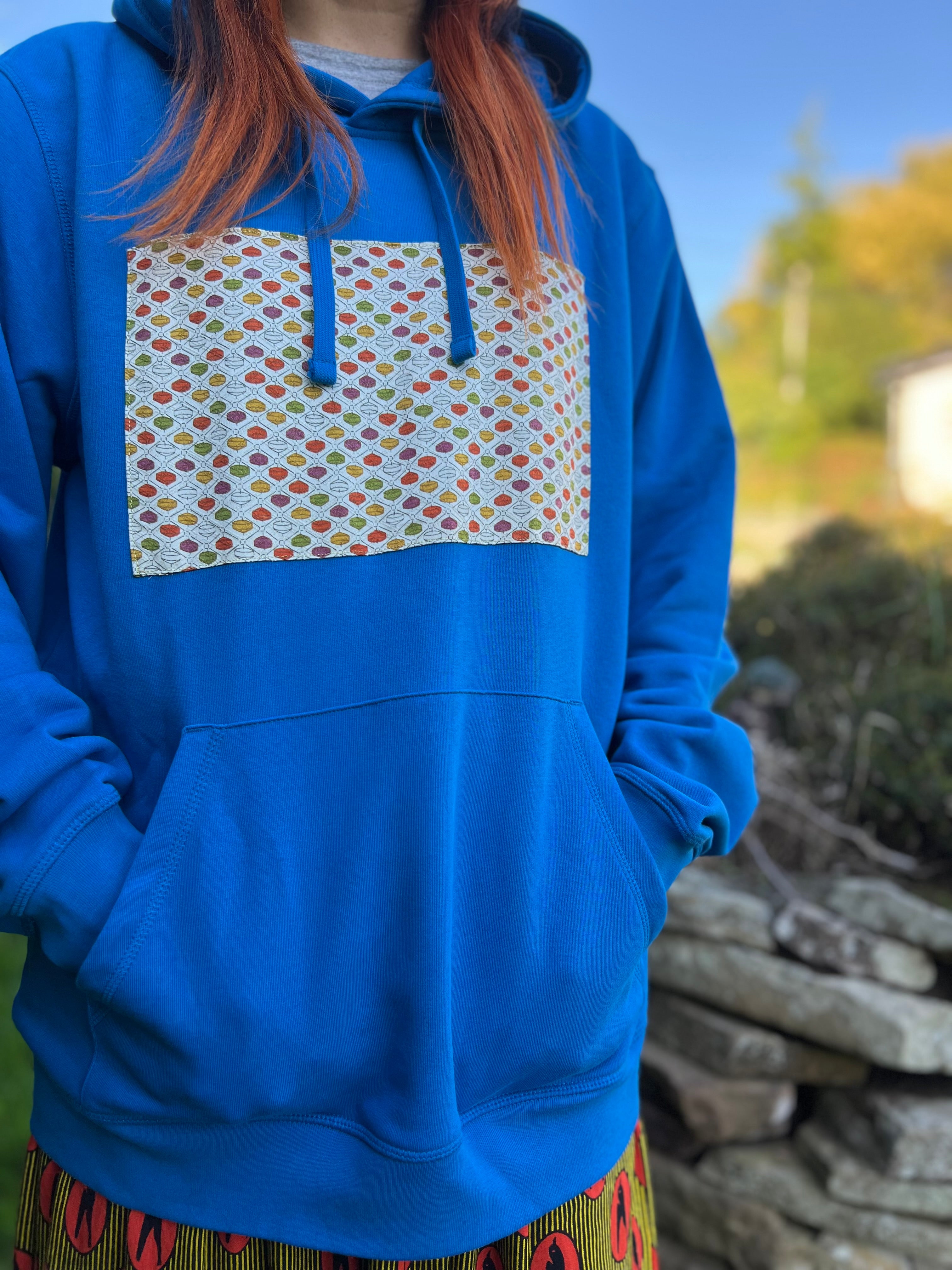 Handmade Upcycled Kimono Organic Cotton Hoodie XL size