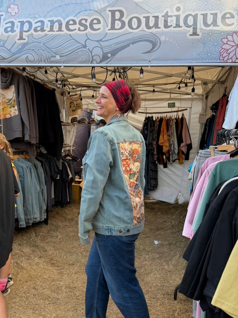 Japanese Obi Denim Jacket – One of One Reworked Vintage Silk Panel