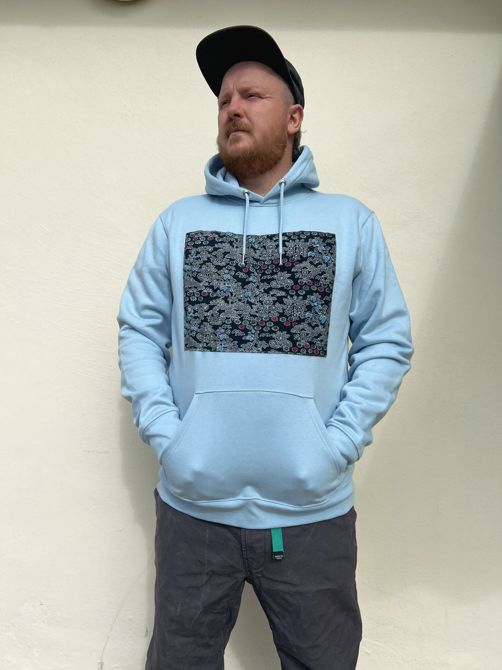 Handmade Upcycled Kimono Organic Cotton Hoodie XL size