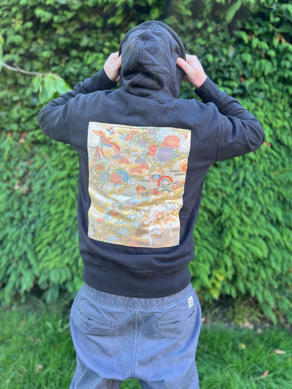 Handmade Upcycled Obi Organic Cotton Hoodie XL size