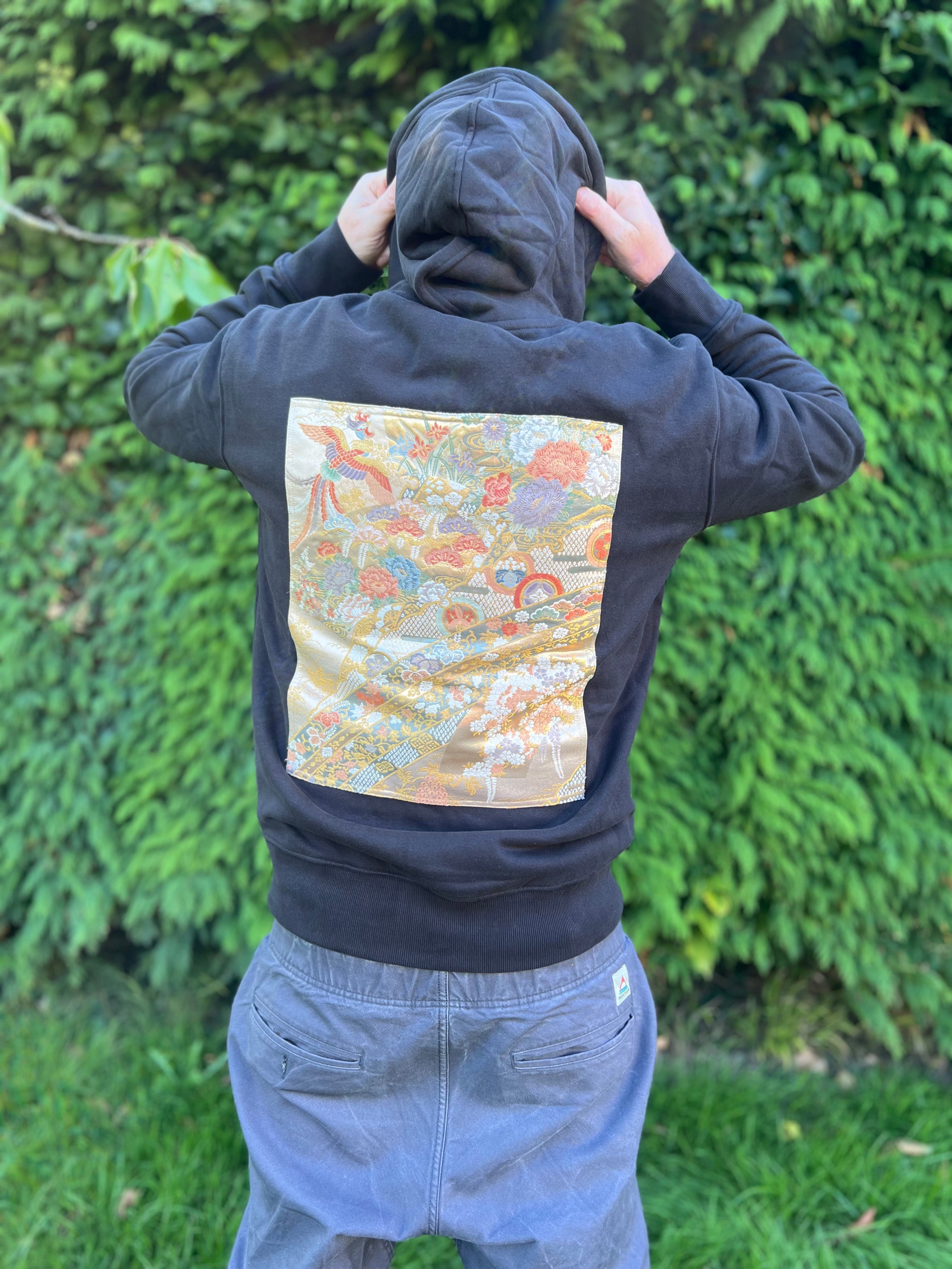 Handmade Upcycled Obi Organic Cotton Hoodie XL size