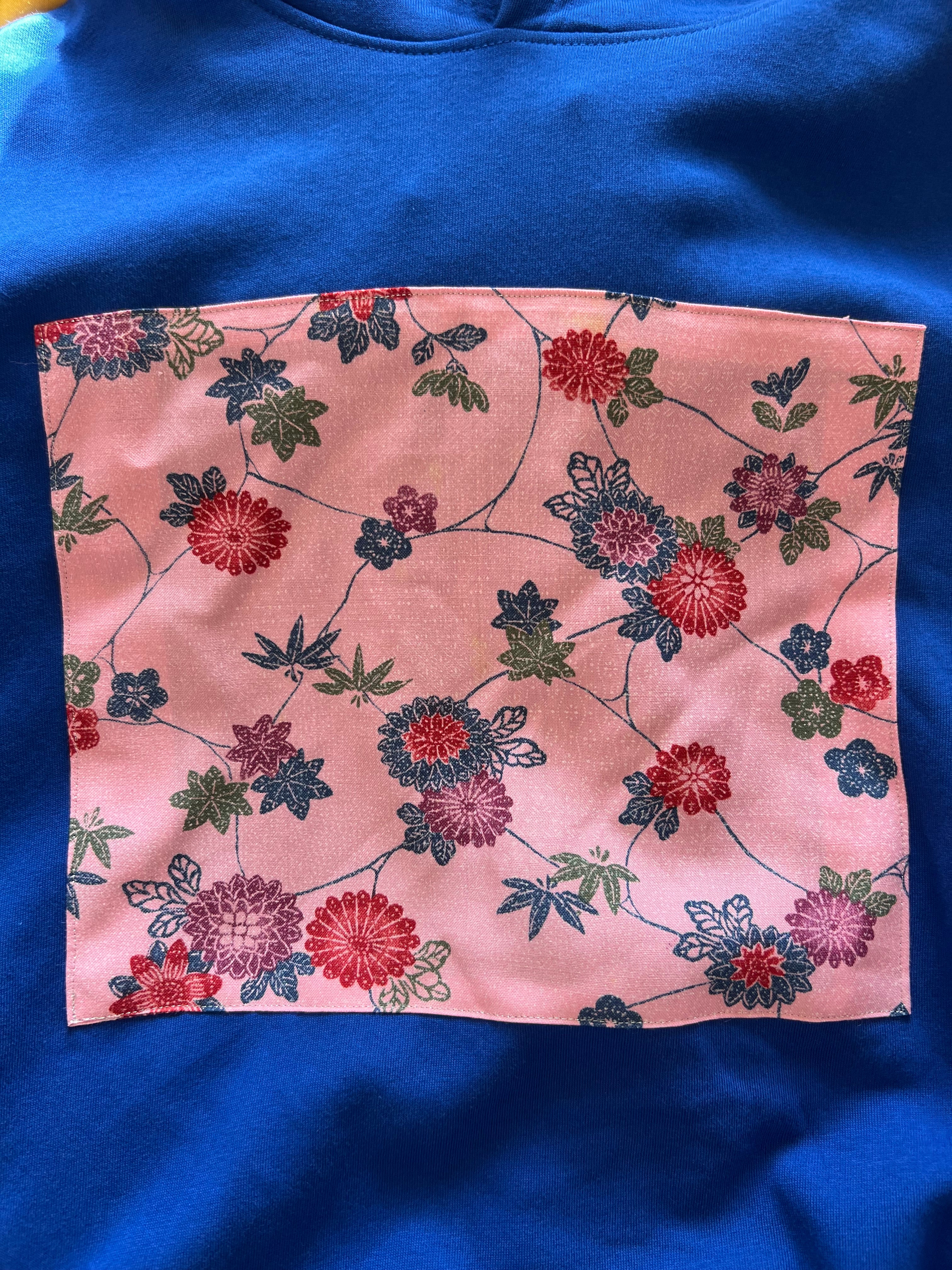 Handmade Upcycled Kimono Organic Cotton Hoodie L size