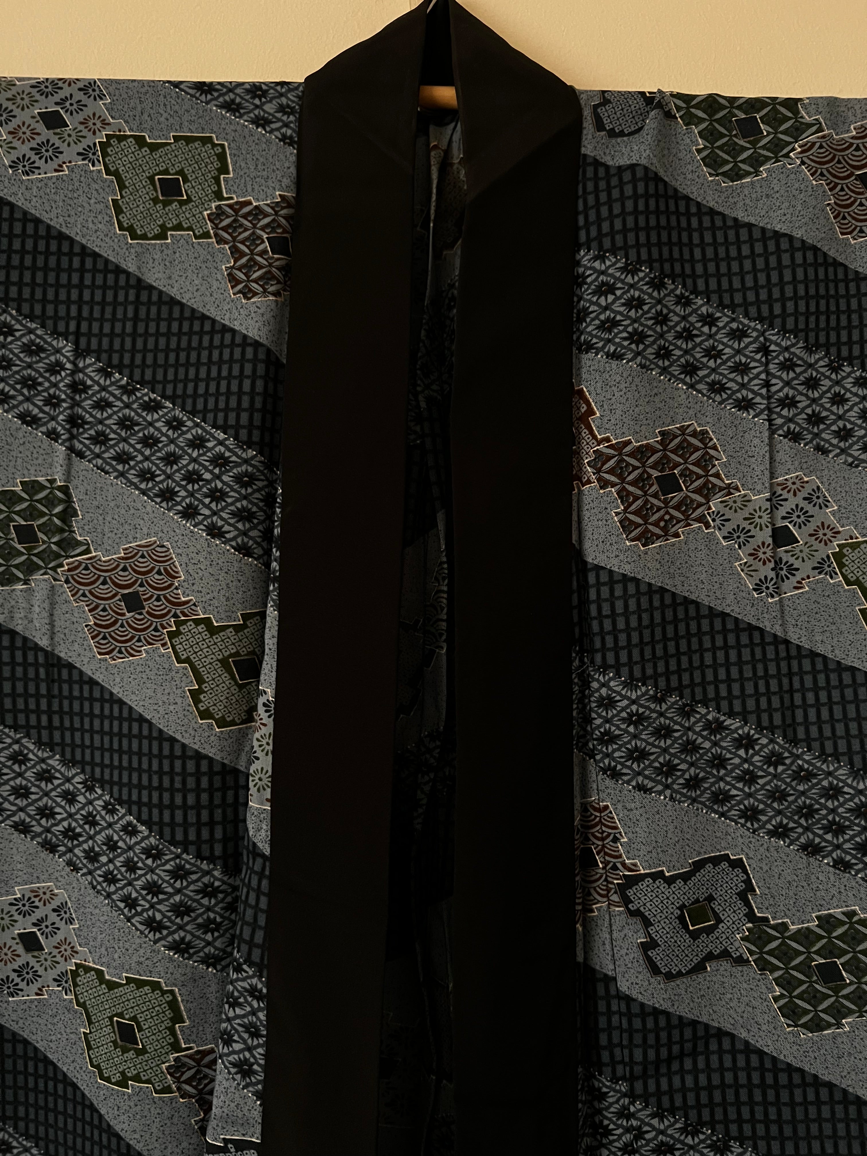 Sheer Wool Men’s Kimono Robe – Indigo Grey Vintage Juban