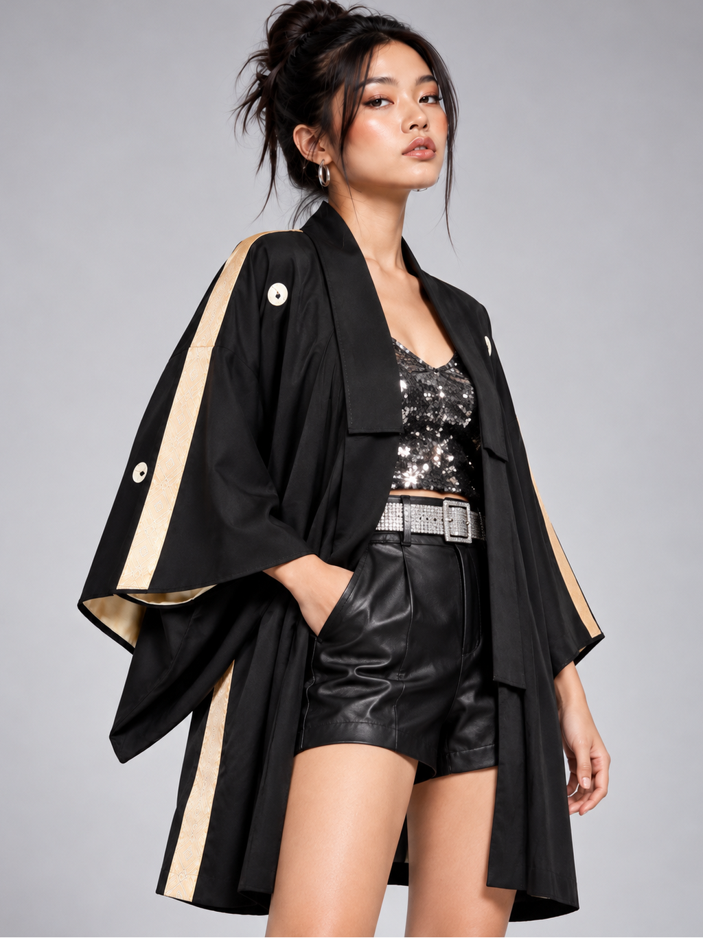 Reworked Vintage Japanese Five Family Crest Kimono Jacket