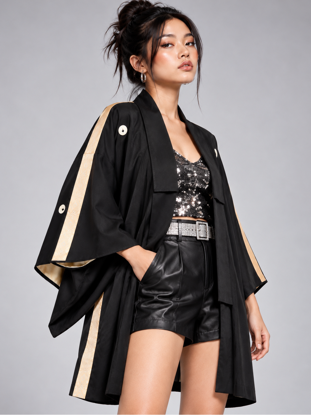 Reworked Vintage Japanese Five Family Crest Kimono Jacket