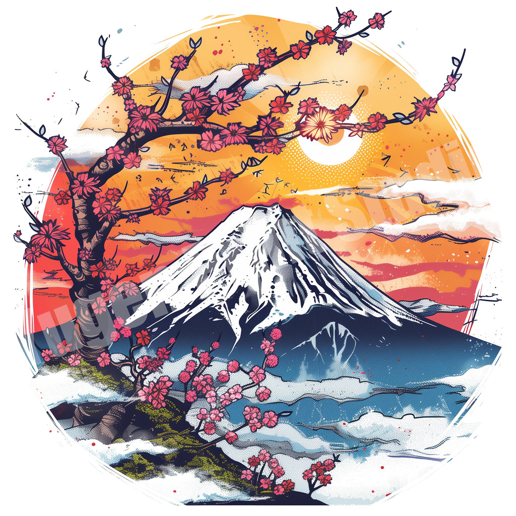 Mt.Fuji Cherry Blossom Organic cotton T-shirts