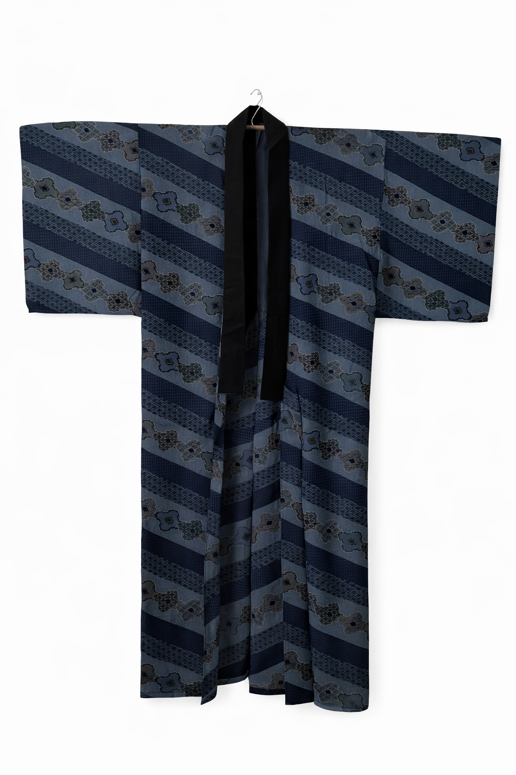 Sheer Wool Men’s Kimono Robe – Indigo Grey Vintage Juban