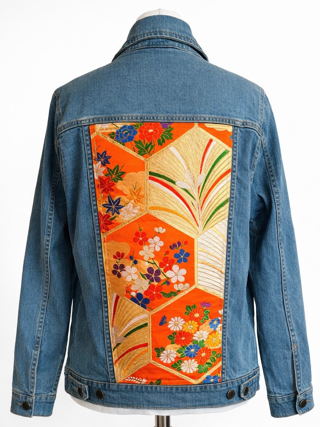 Japanese Obi Denim Jacket – One of One Reworked Vintage Silk Panel