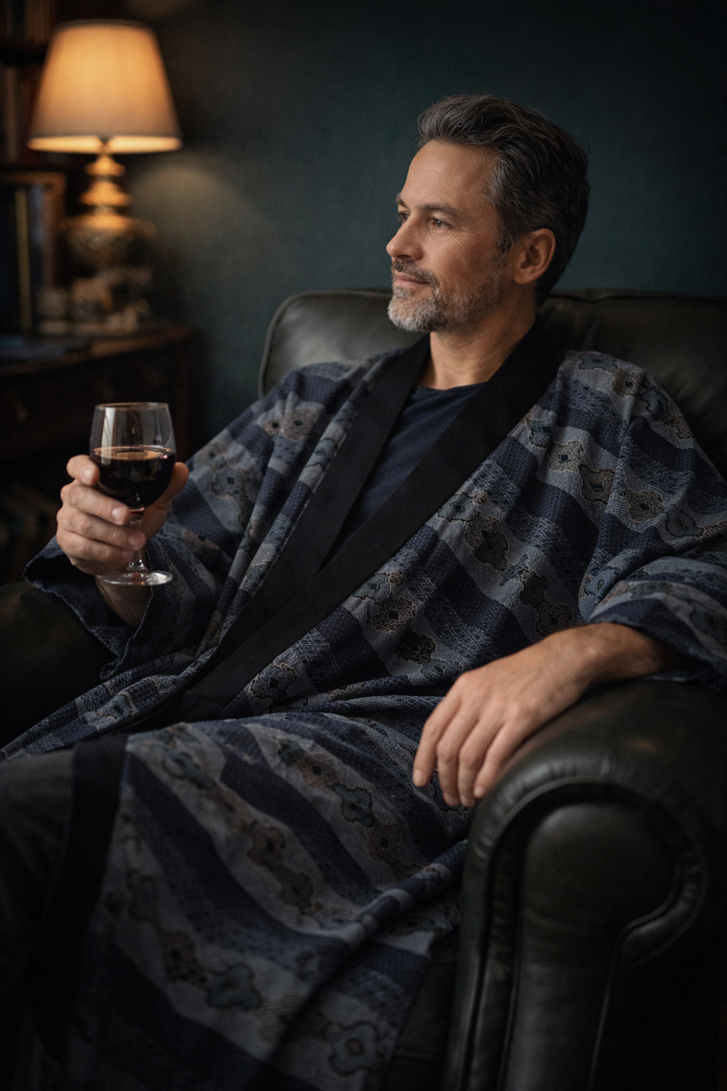 Sheer Wool Men’s Kimono Robe – Indigo Grey Vintage Juban