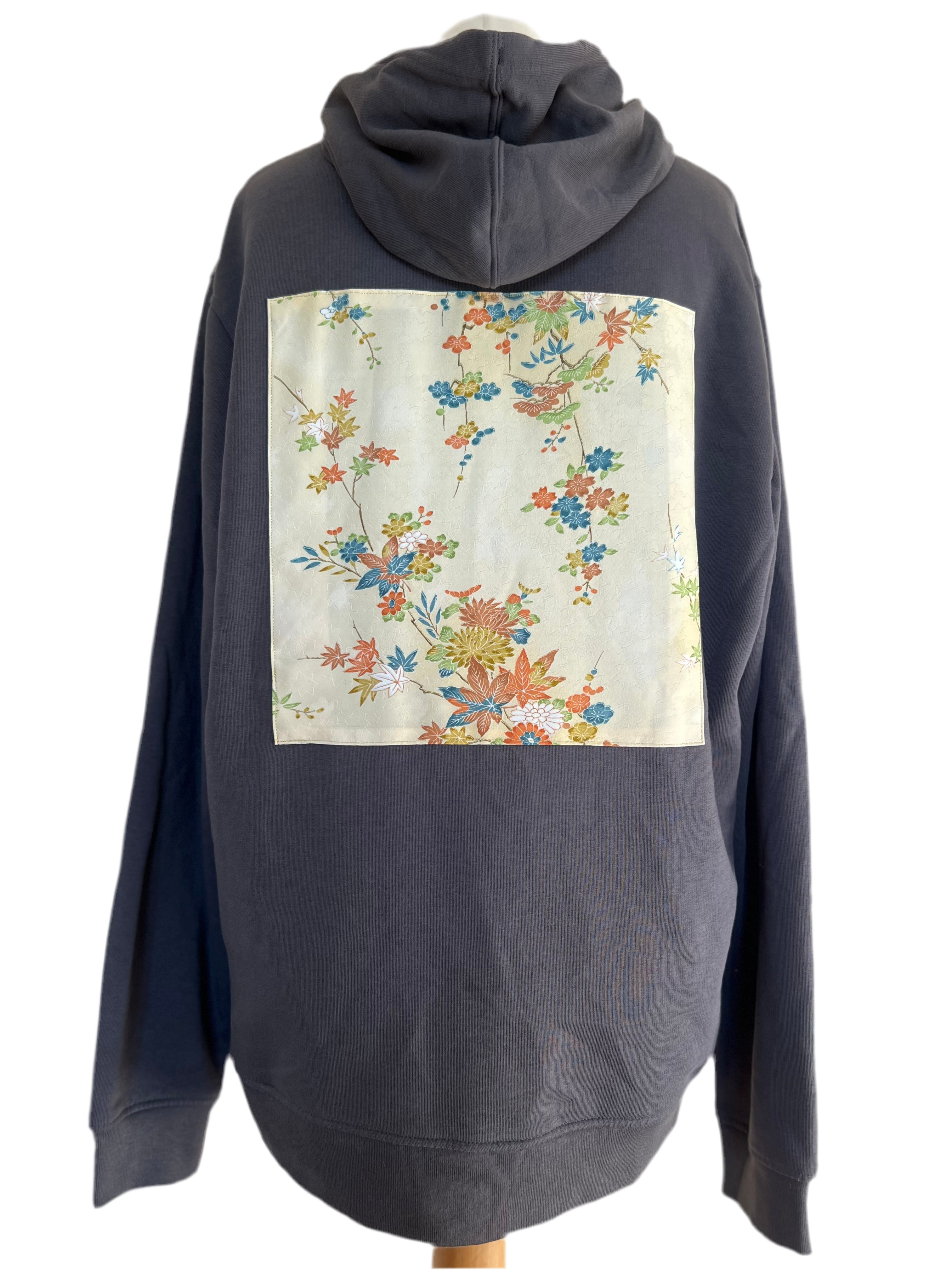 Handmade Upcycled Kimono Organic Cotton Hoodie XL size