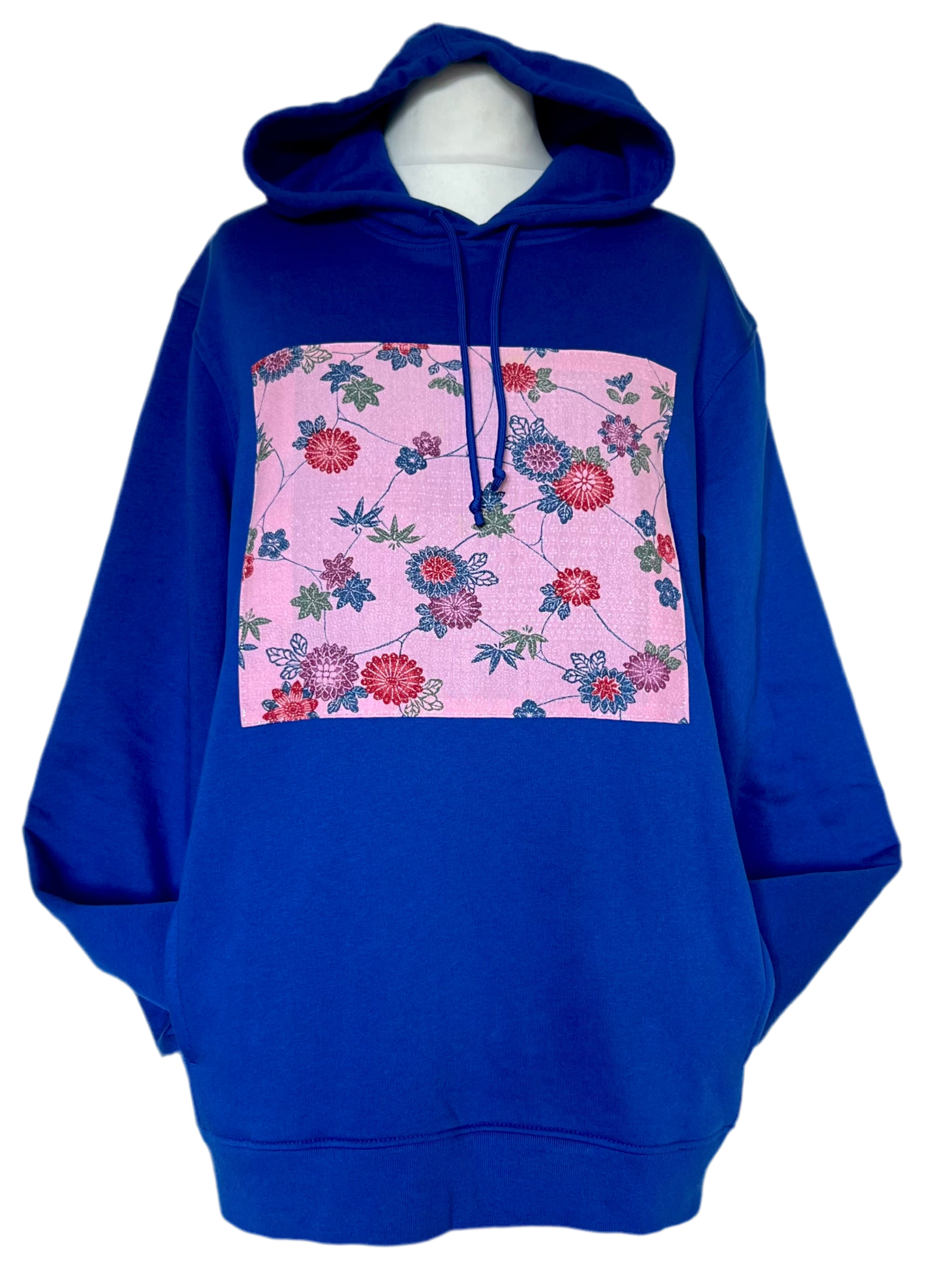 Handmade Upcycled Kimono Organic Cotton Hoodie L size