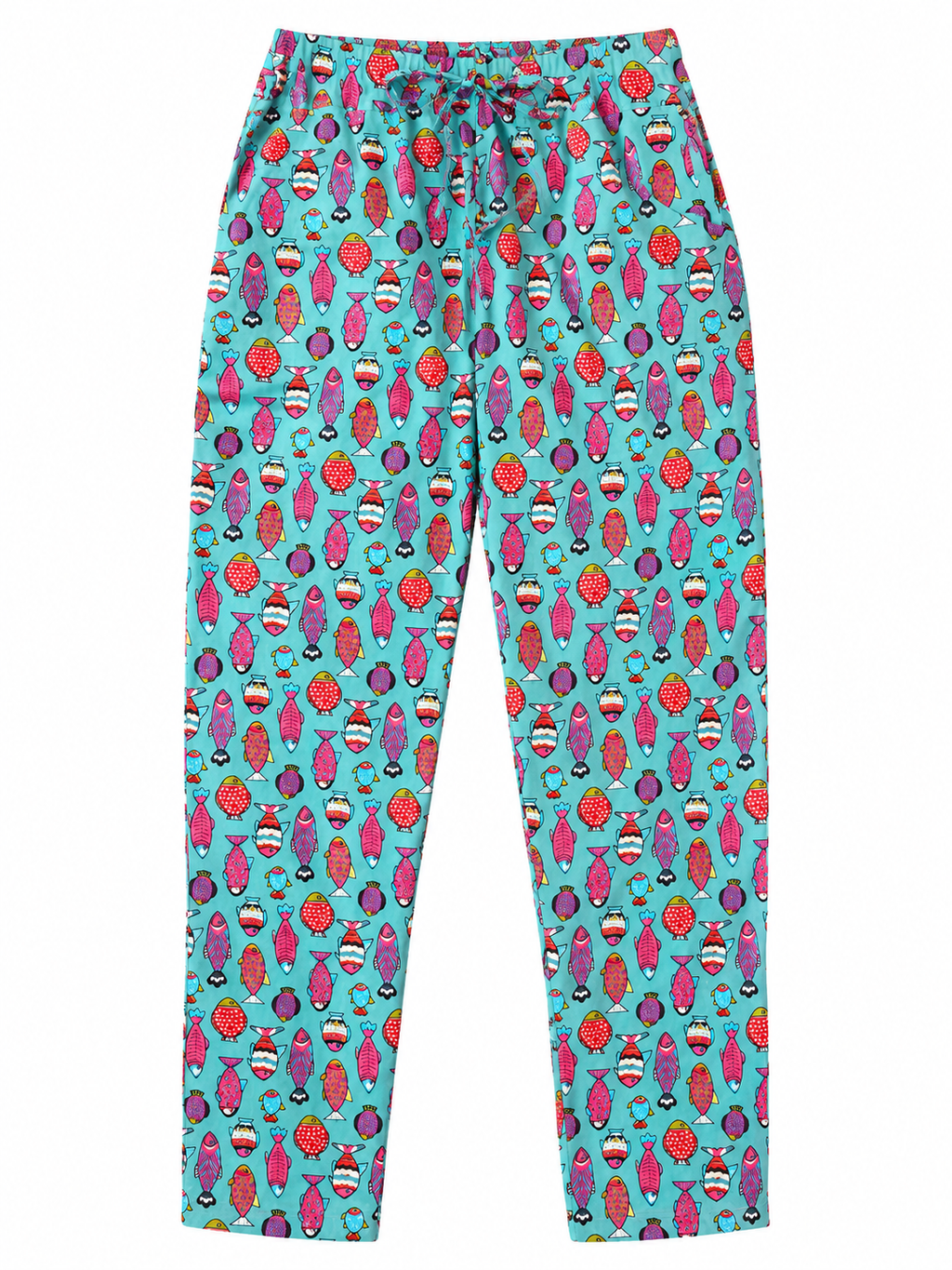 Unisex Fish Print Cotton Tapered Trousers