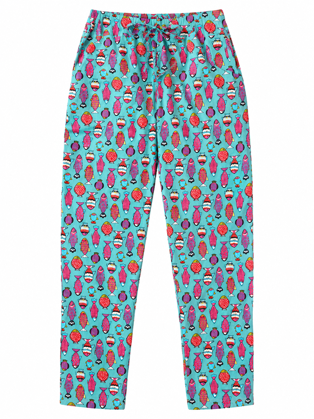 Unisex Fish Print Cotton Tapered Trousers