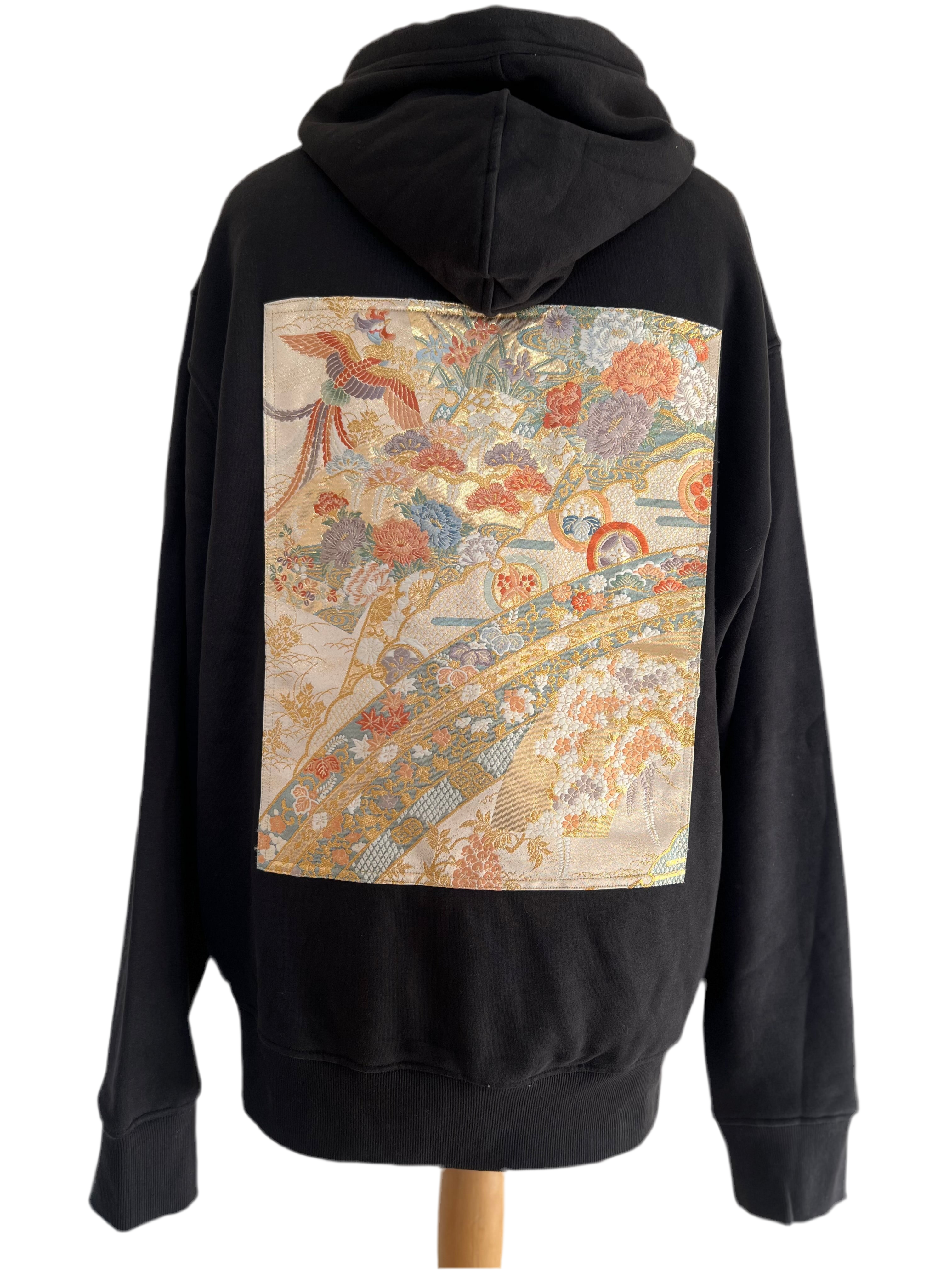 Handmade Upcycled Obi Organic Cotton Hoodie XL size