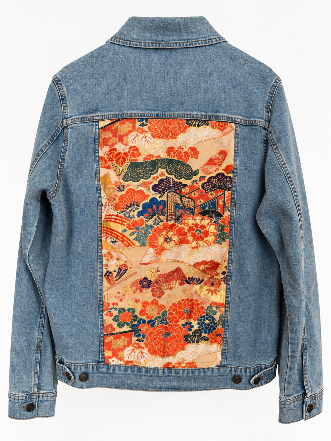 Japanese Obi Denim Jacket – One of One Reworked Vintage Silk Panel