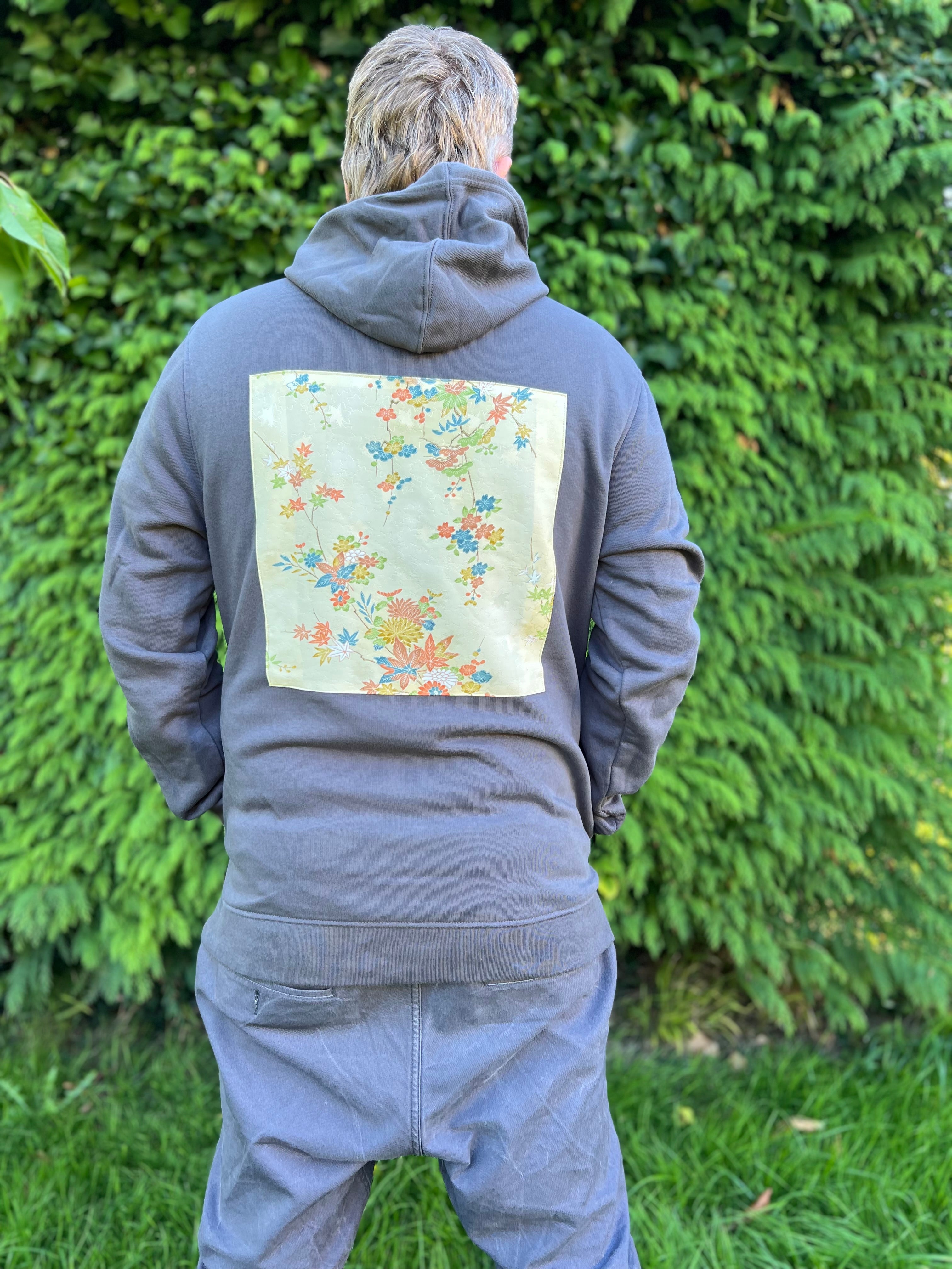 Handmade Upcycled Kimono Organic Cotton Hoodie XL size