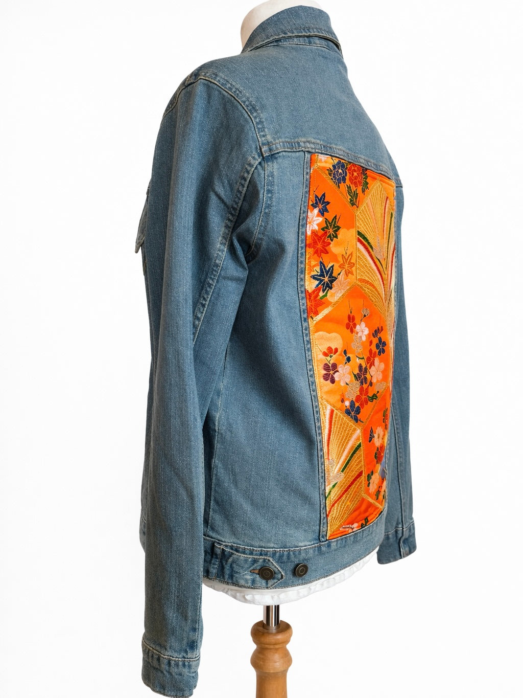 Japanese Obi Denim Jacket – One of One Reworked Vintage Silk Panel