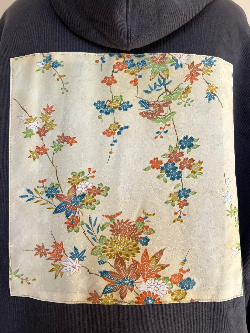 Handmade Upcycled Kimono Organic Cotton Hoodie XL size