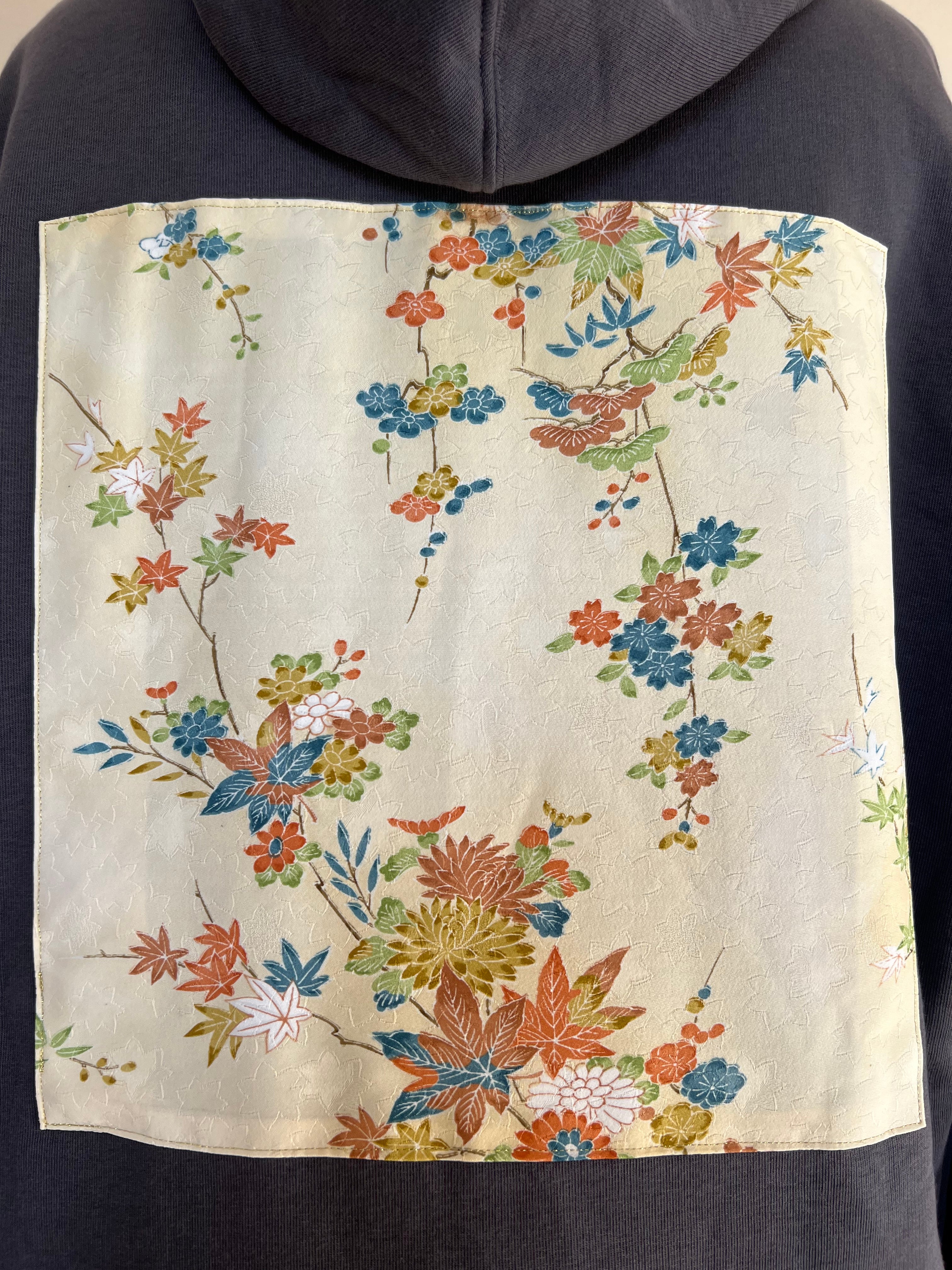 Handmade Upcycled Kimono Organic Cotton Hoodie XL size