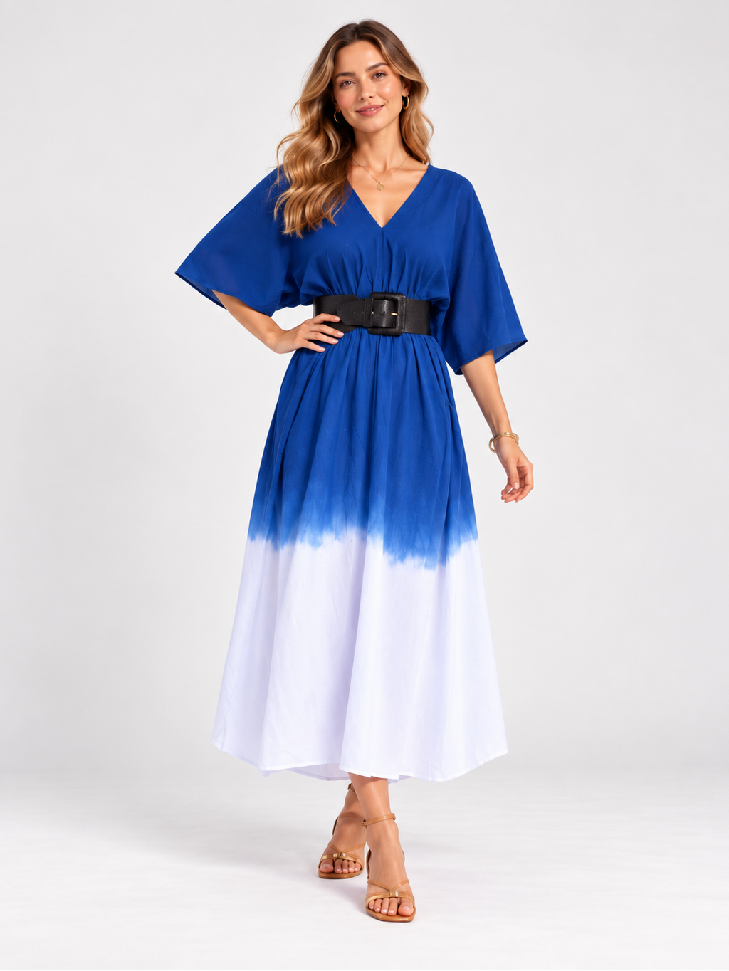 Hand Dyed Cotton Viscose Tie-Dye Kaftan Dress