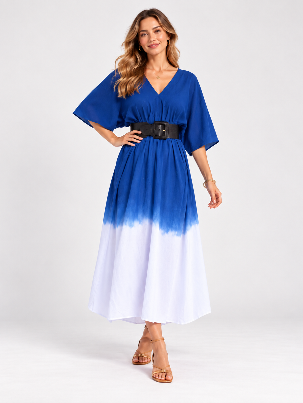 Hand Dyed Cotton Viscose Tie-Dye Kaftan Dress