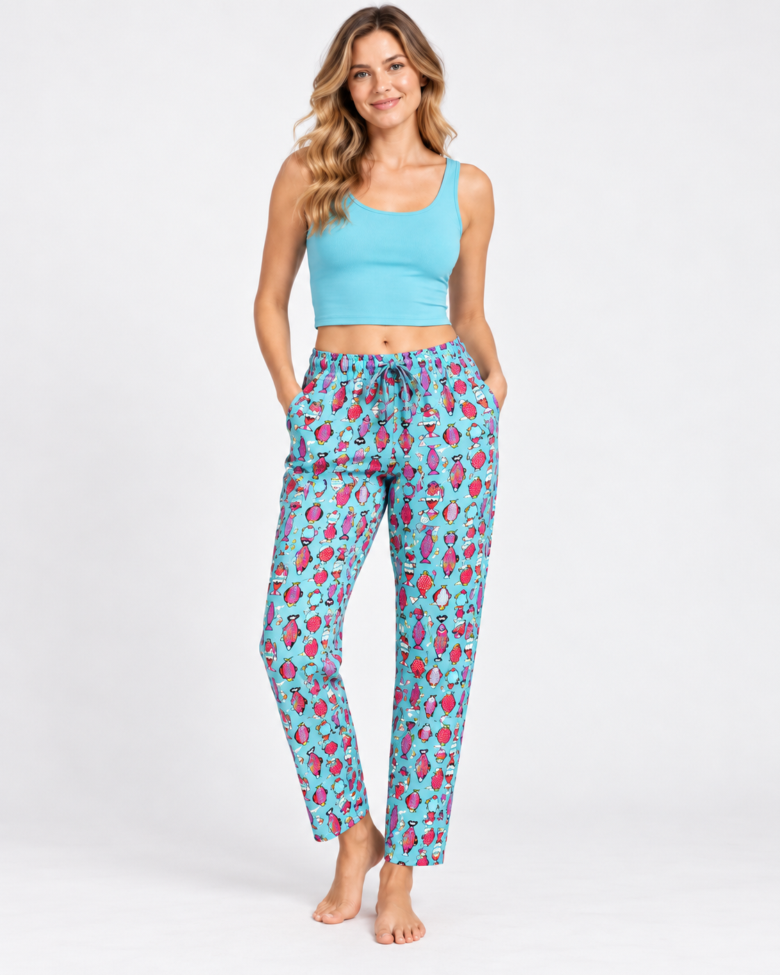 Unisex Fish Print Cotton Tapered Trousers