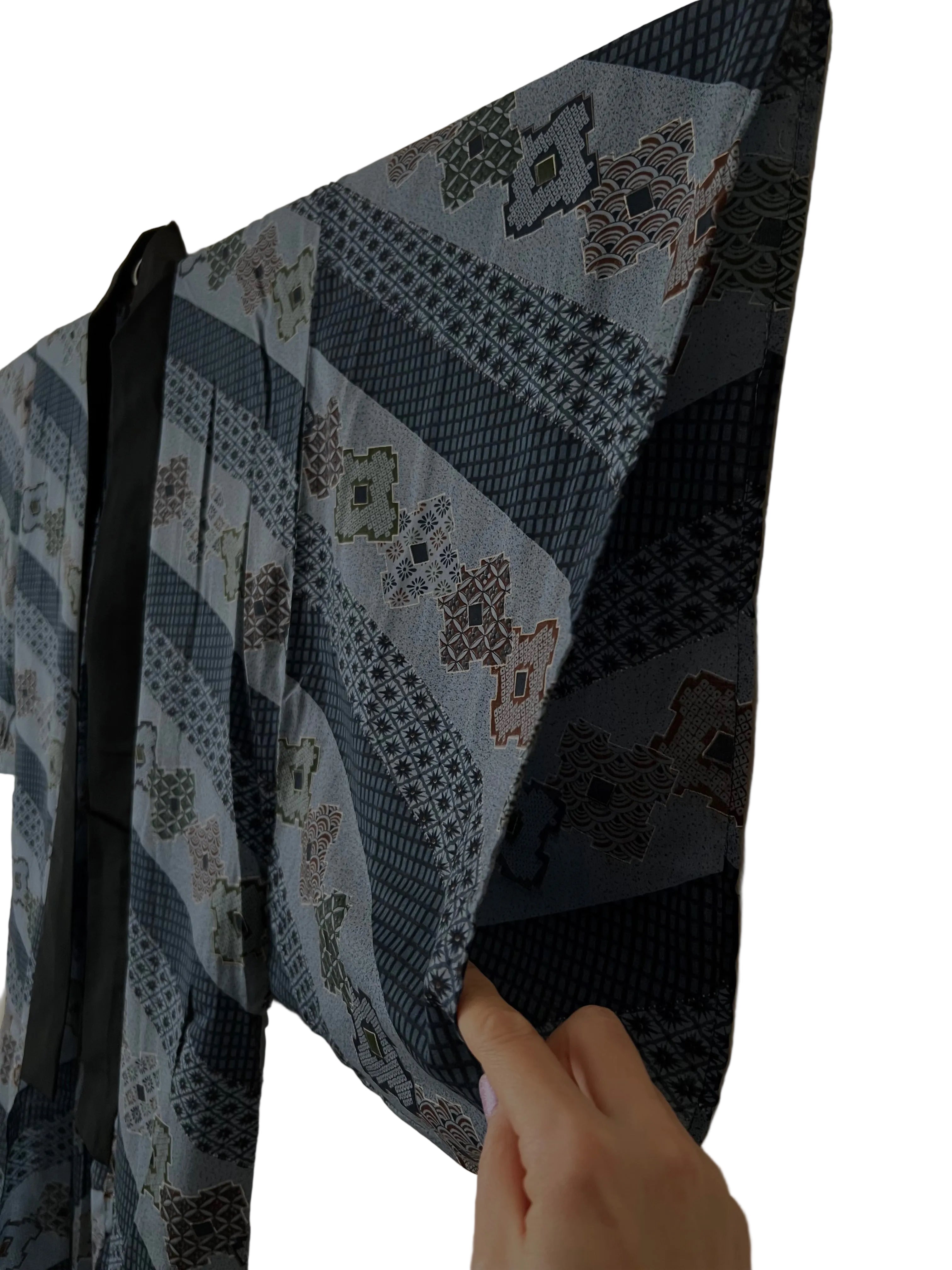 Sheer Wool Men’s Kimono Robe – Indigo Grey Vintage Juban