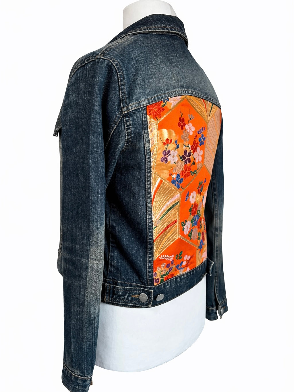 Japanese Obi Denim Jacket – One of One Reworked Vintage Silk Panel