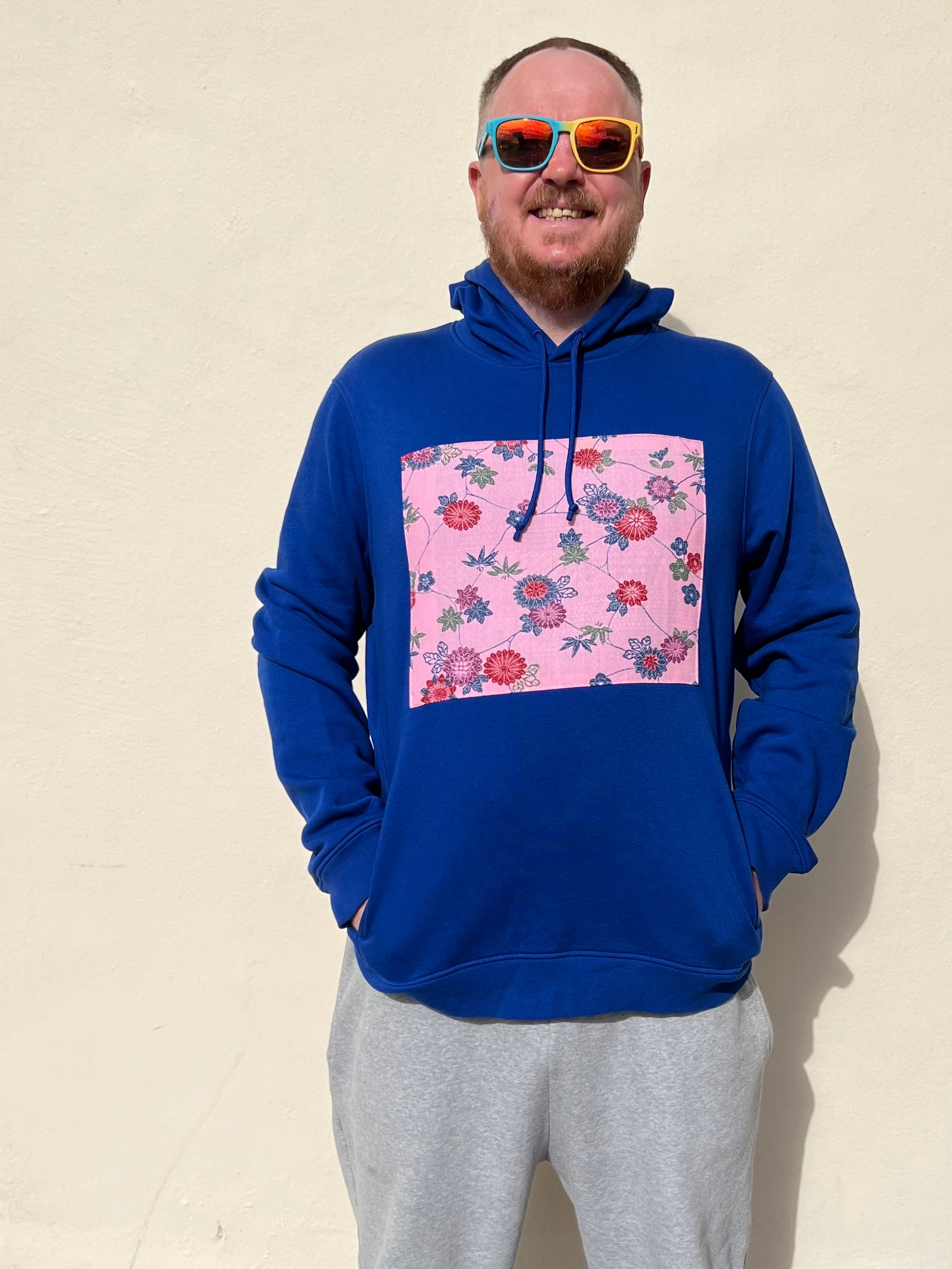 Handmade Upcycled Kimono Organic Cotton Hoodie L size