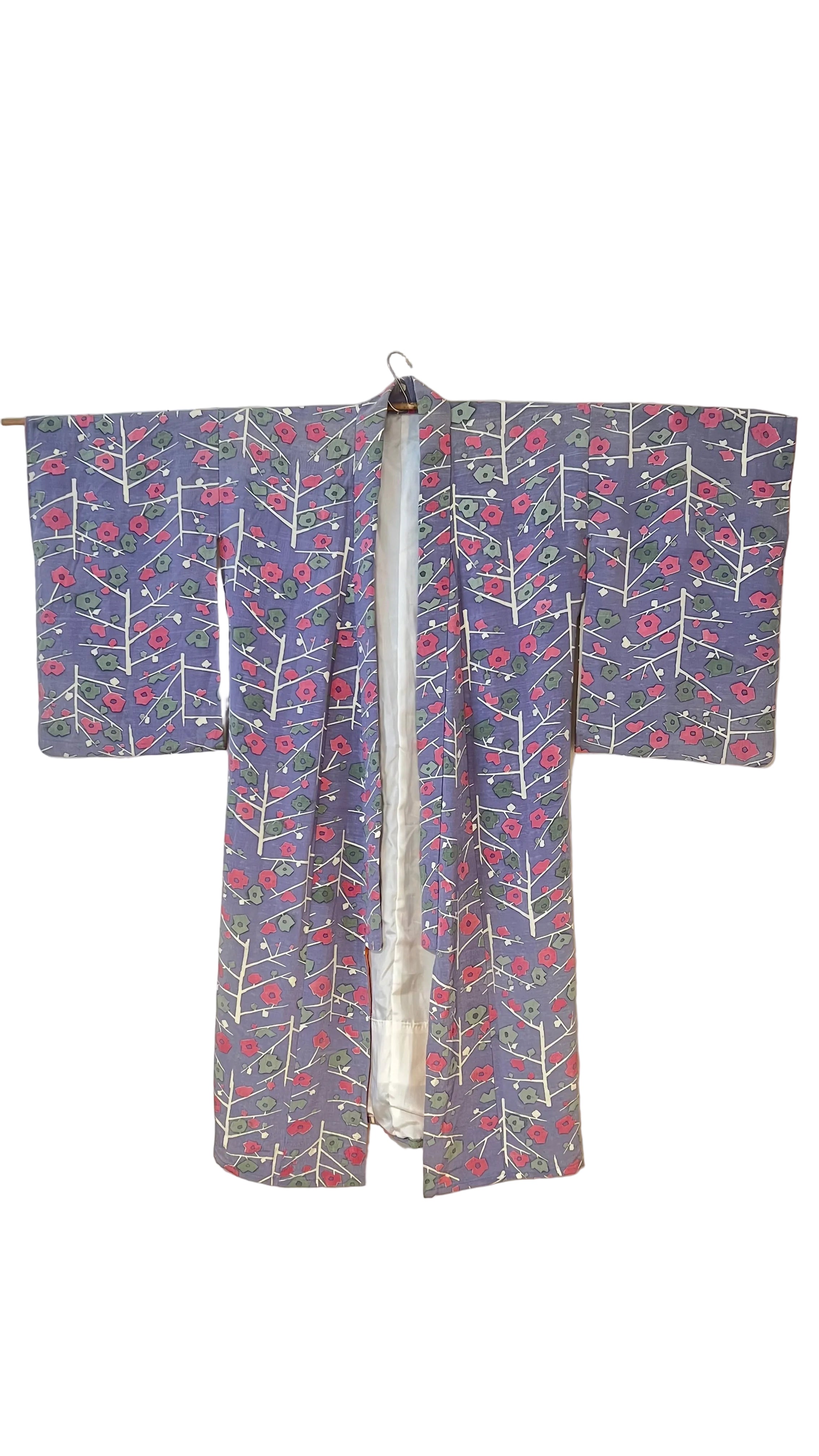 Floral Branch Luxury Vintage Silk Kimono Gown