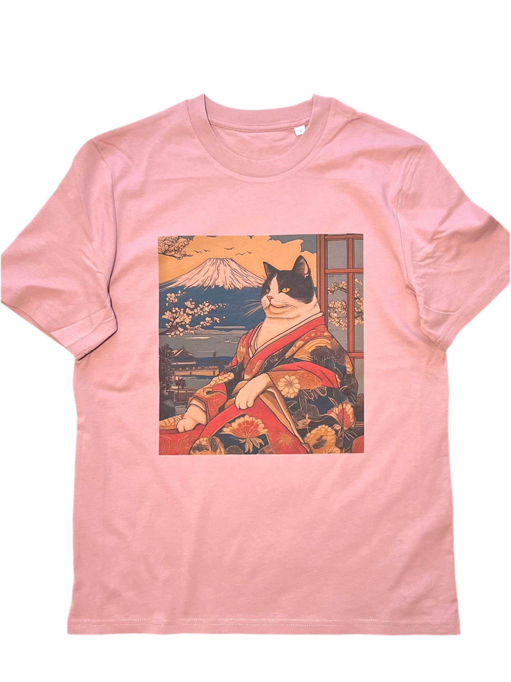 Samurai Cat and Mt.Fuji Organic Cotton T-shirts