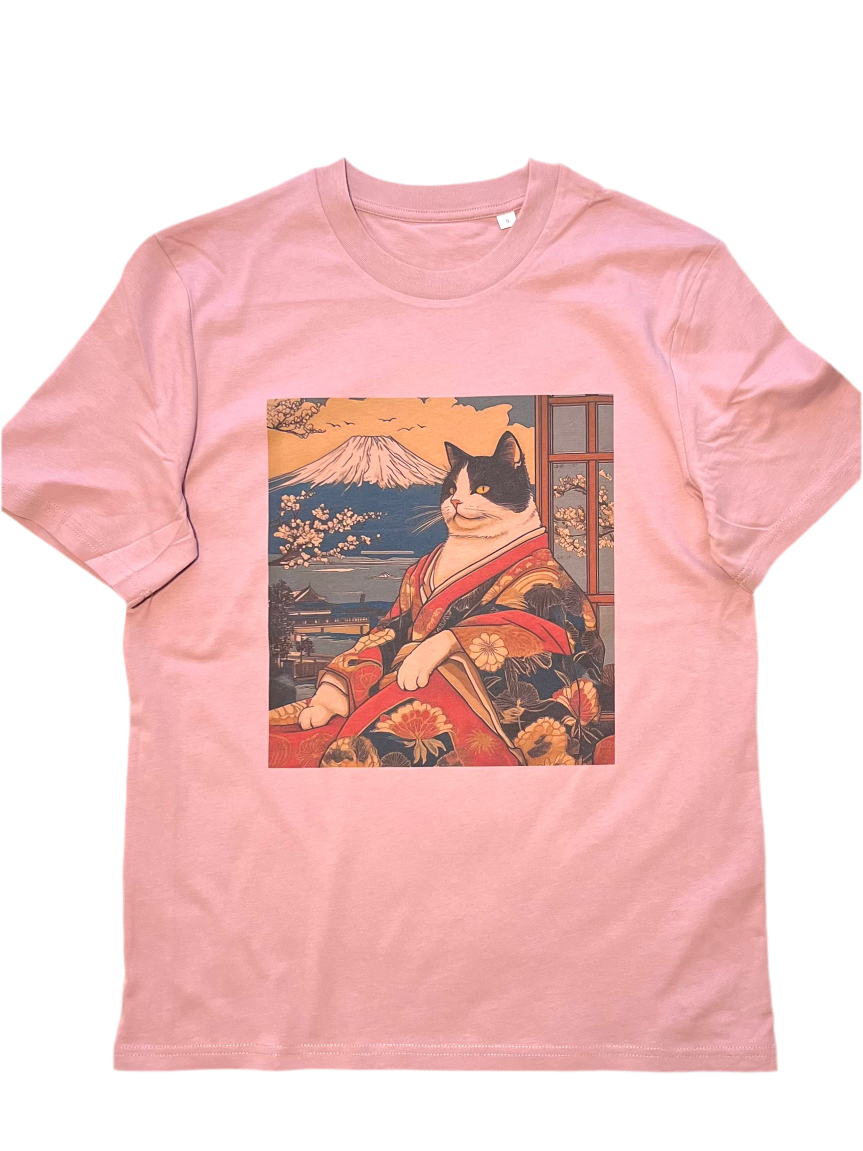 Samurai Cat and Mt.Fuji Organic Cotton T-shirts