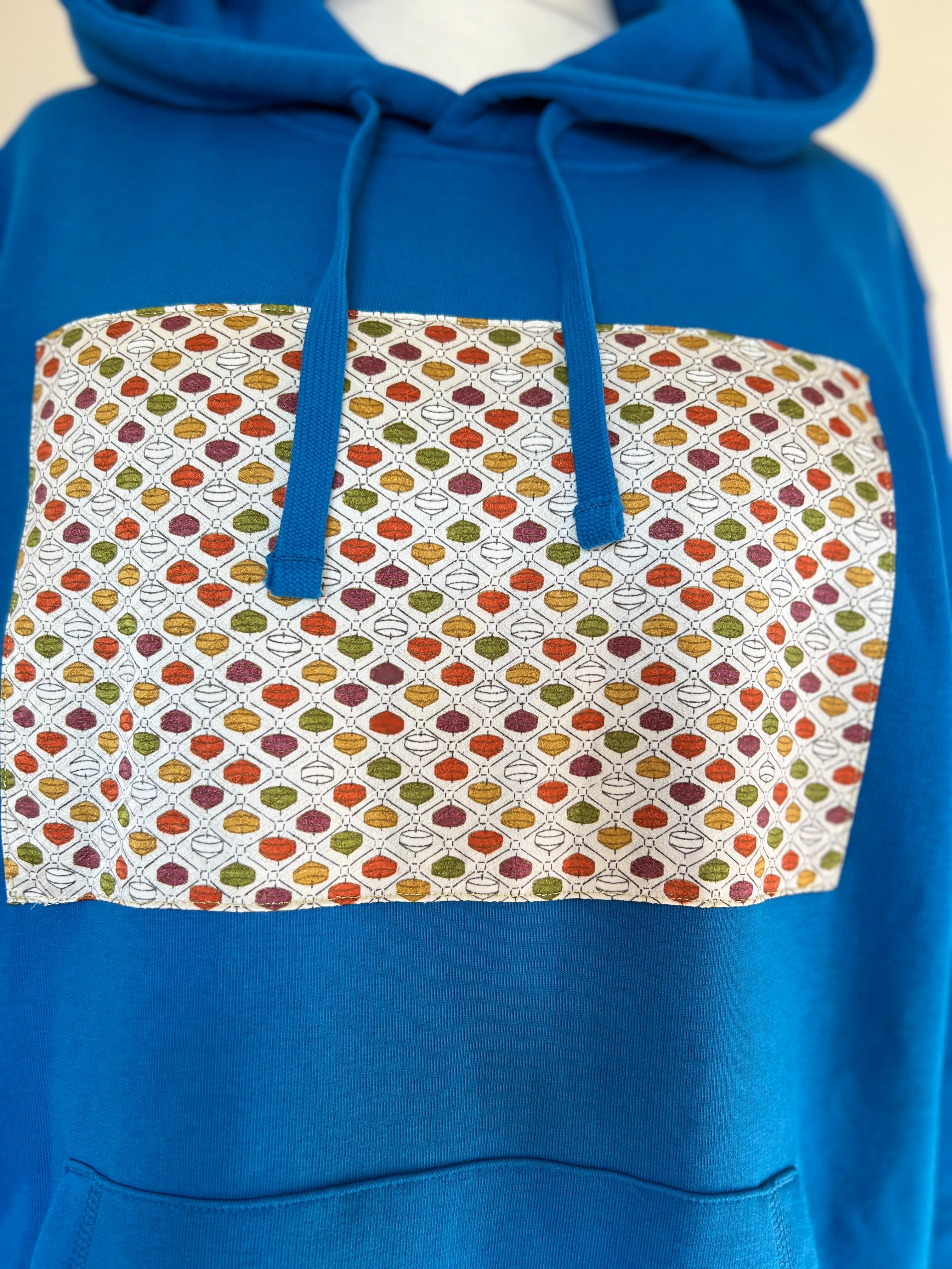 Handmade Upcycled Kimono Organic Cotton Hoodie XL size