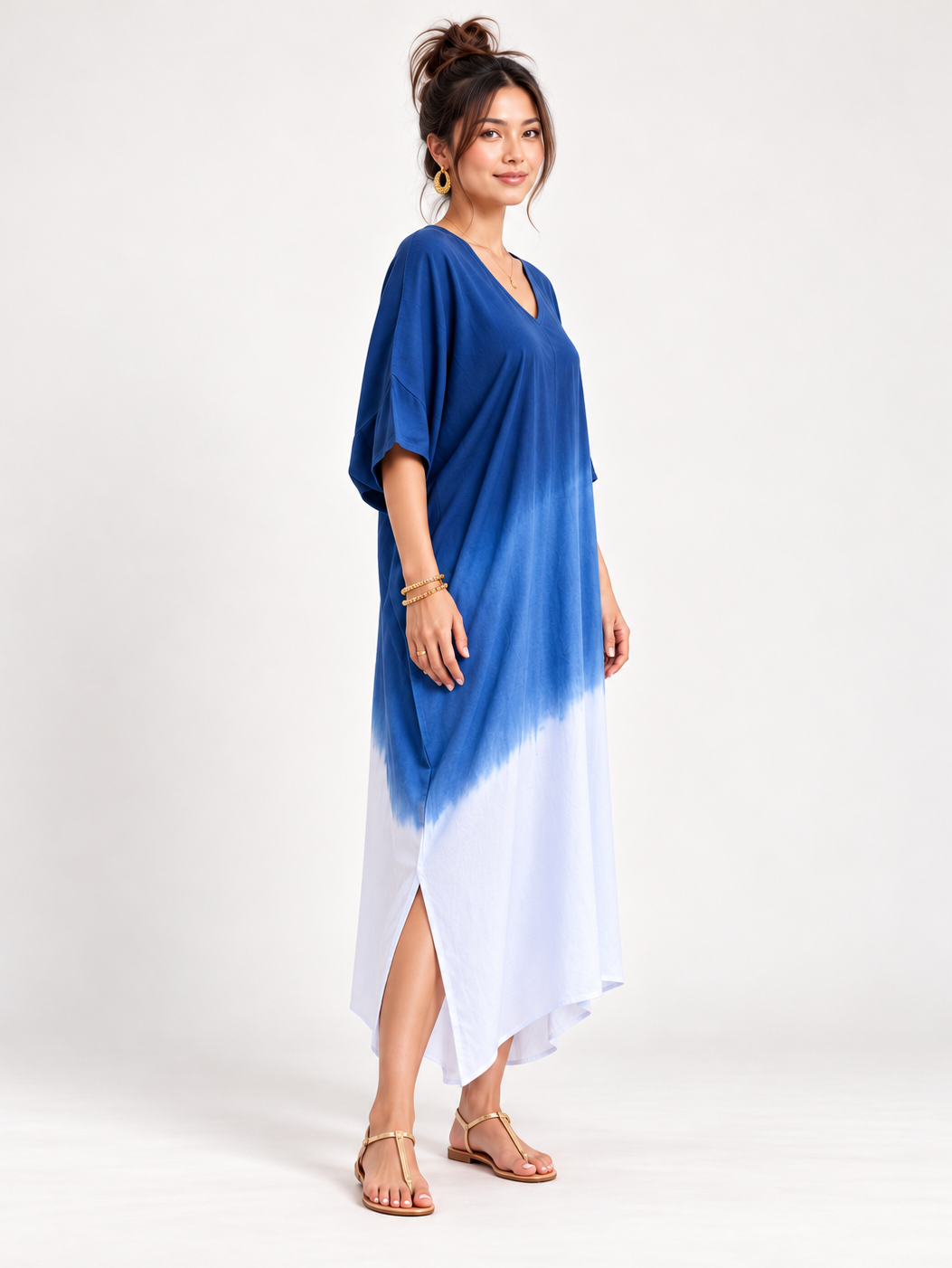 Hand Dyed Cotton Viscose Tie-Dye Kaftan Dress
