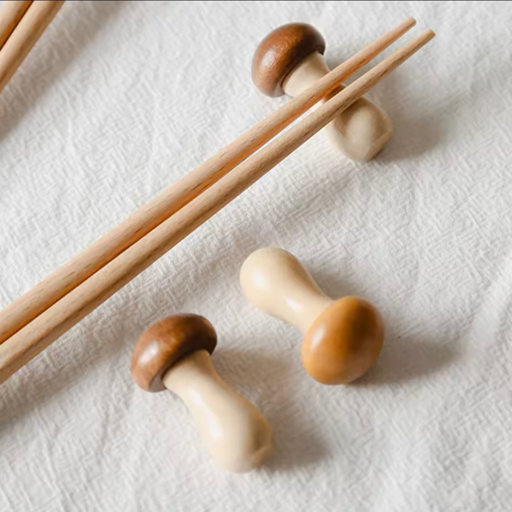 Cute Wooden Mushroom Chopstick Rests – 2-Piece Set