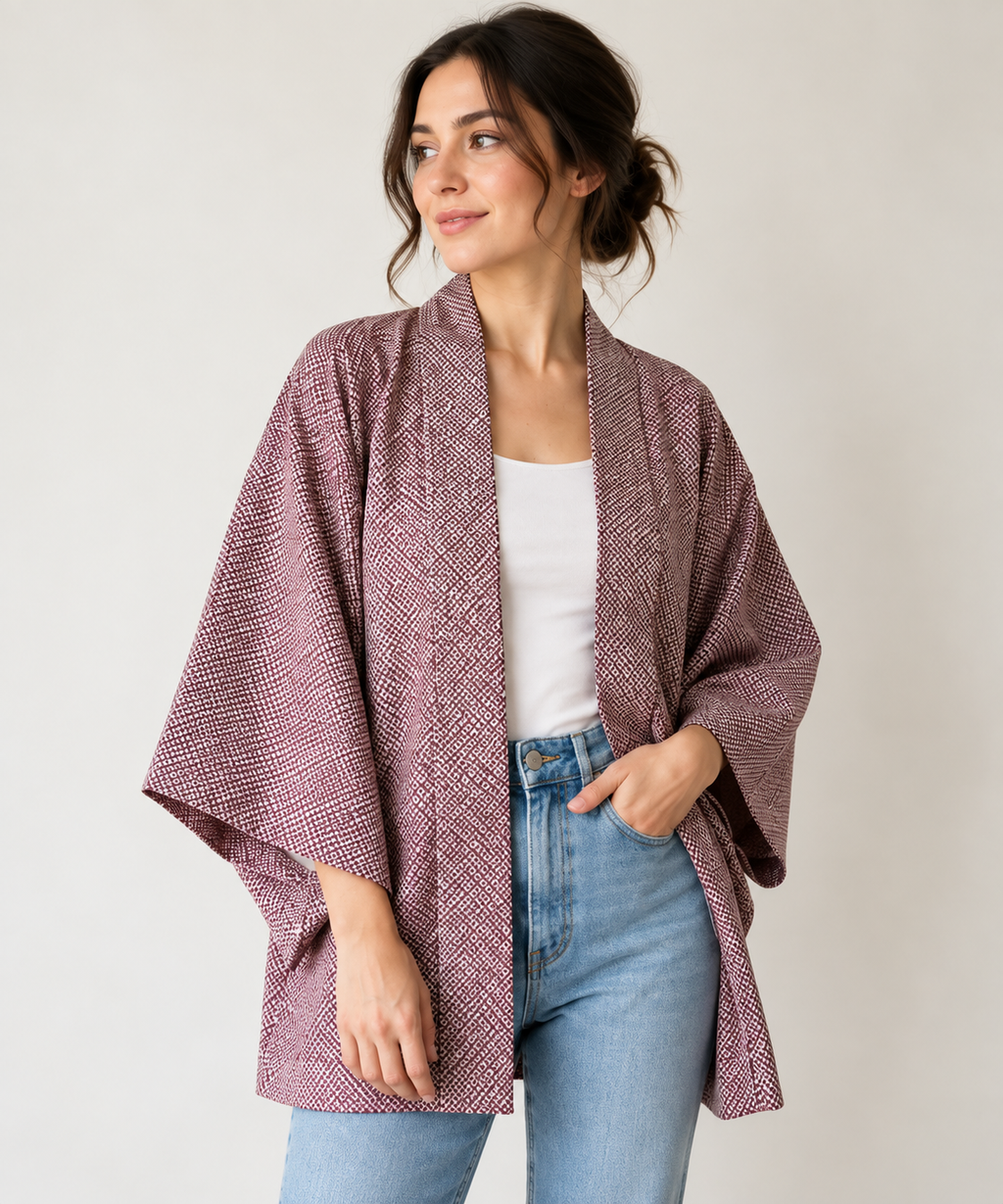 Vintage Japanese Kimono Jacket – Mauve Geometric Haori