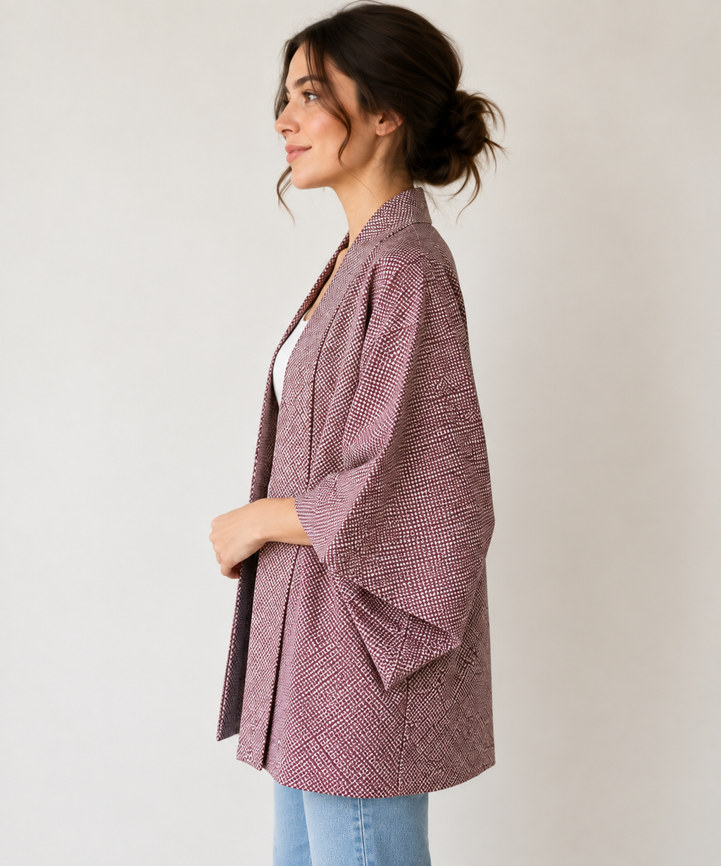 Vintage Japanese Kimono Jacket – Mauve Geometric Haori